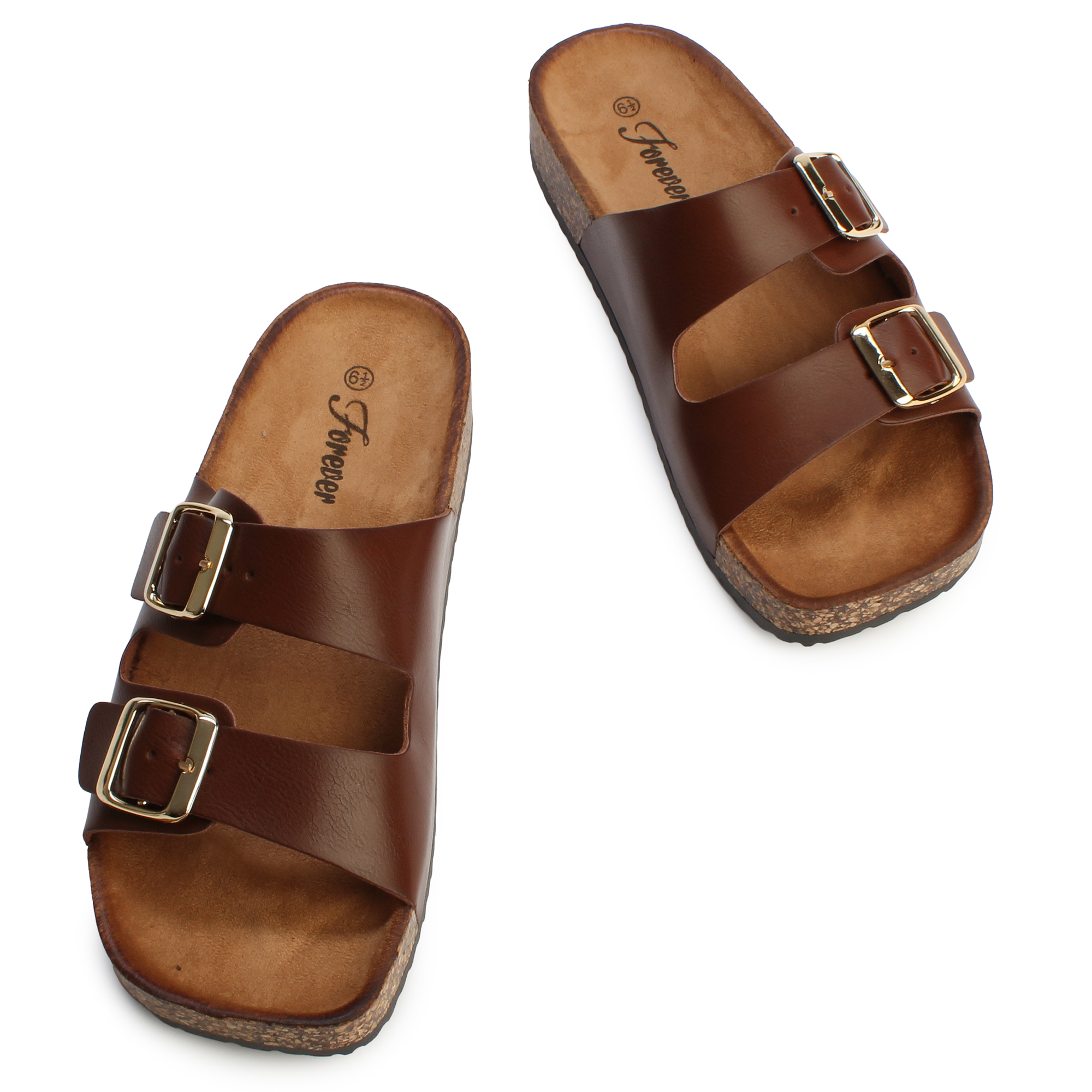 Brown Leather Sandals with Buckles Genuine Leather Sandals | Memory Foam Comfort main image 2