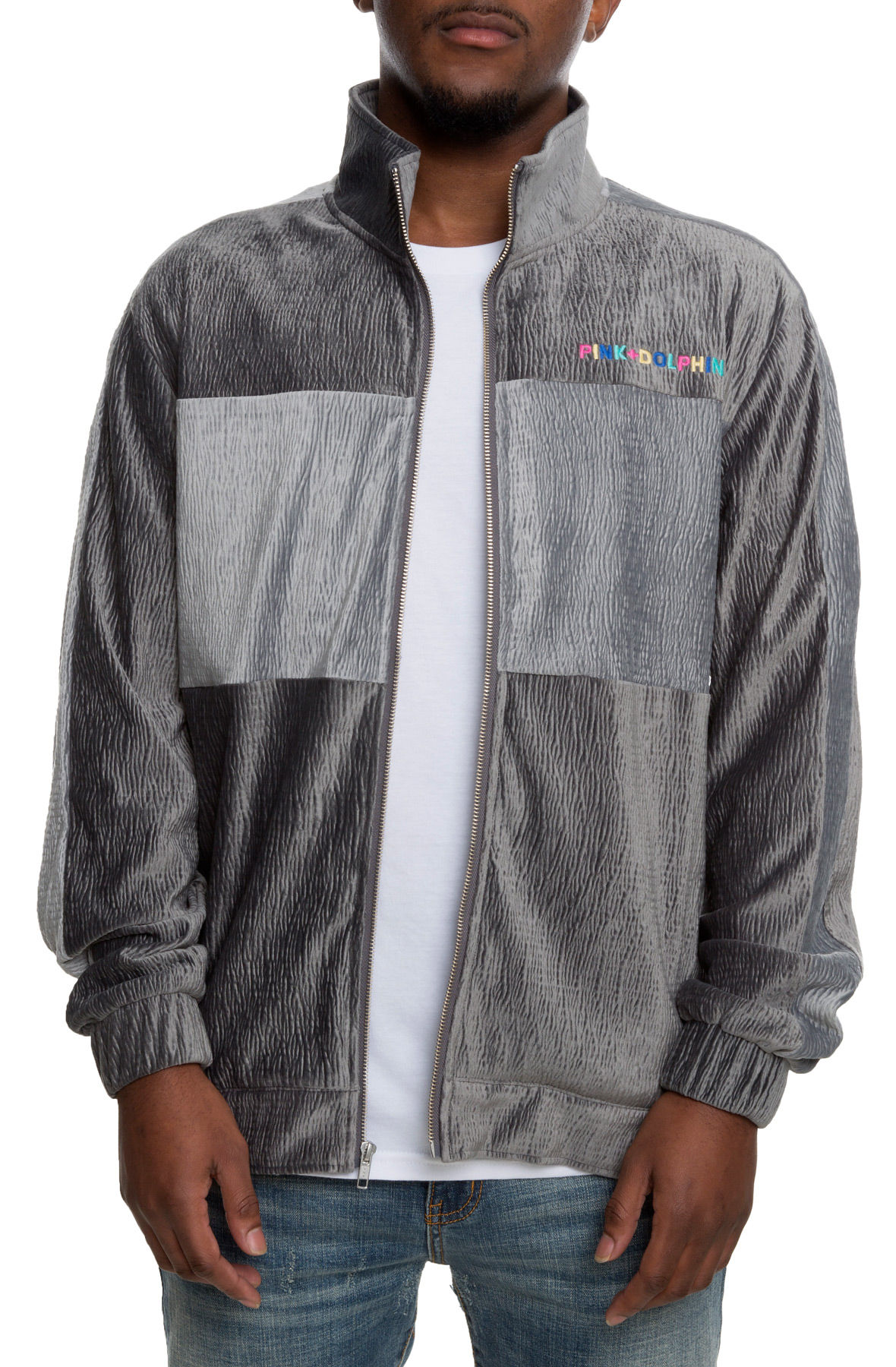 PINK DOLPHIN The Velour Track Jacket in PS1966VJGR-GRY - Shiekh
