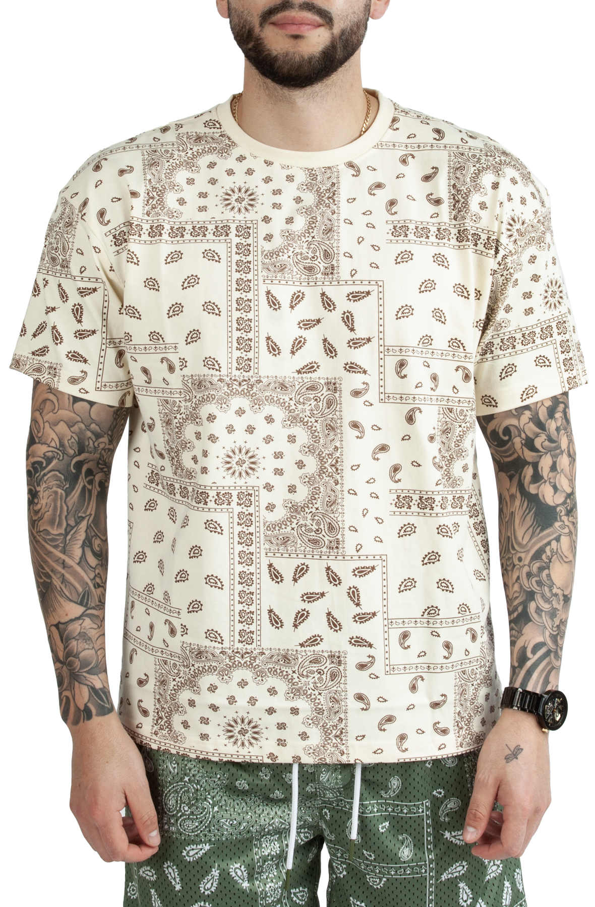 Drop Shoulder Paisley Tee Cream