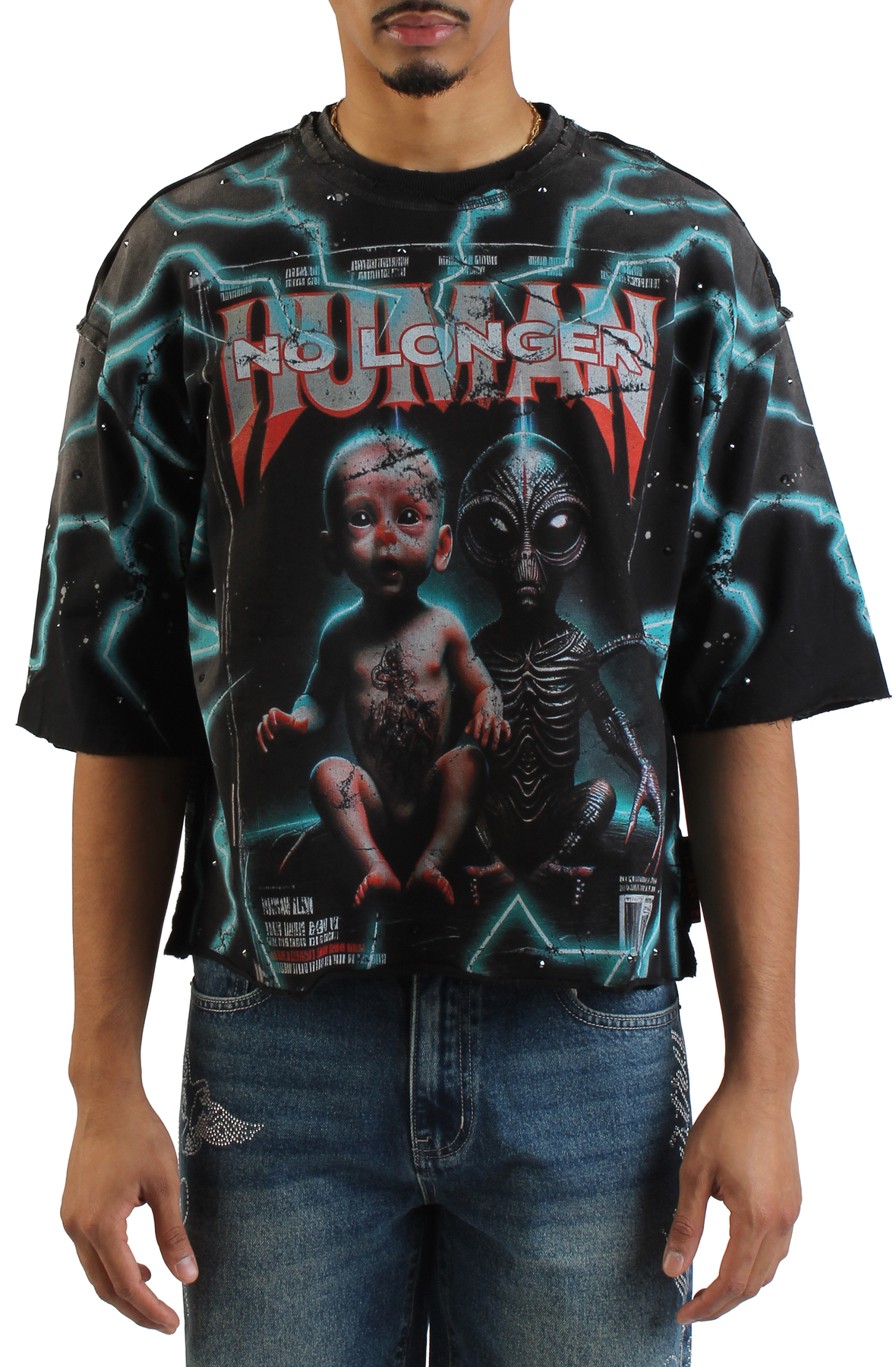 FIRST ROW No Longer Human Cropped T-shirt FRM1012-BLK - Shiekh