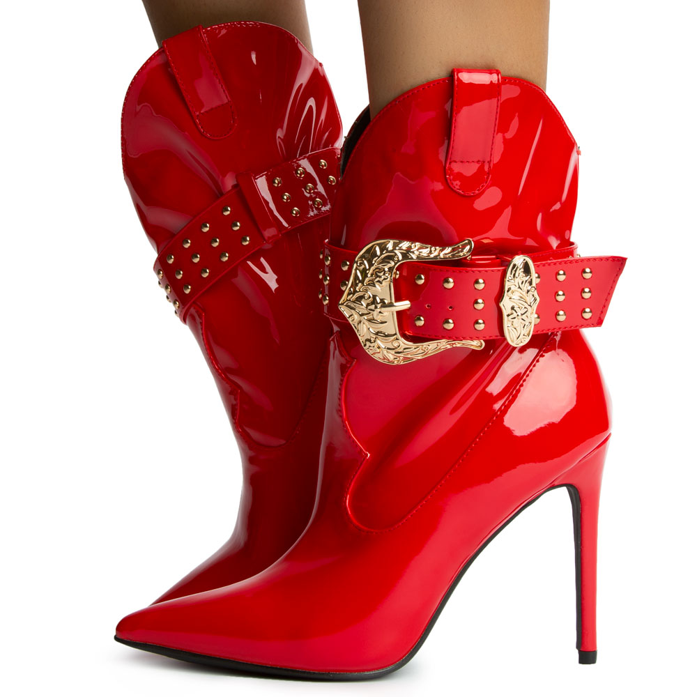 red pointed toe boots