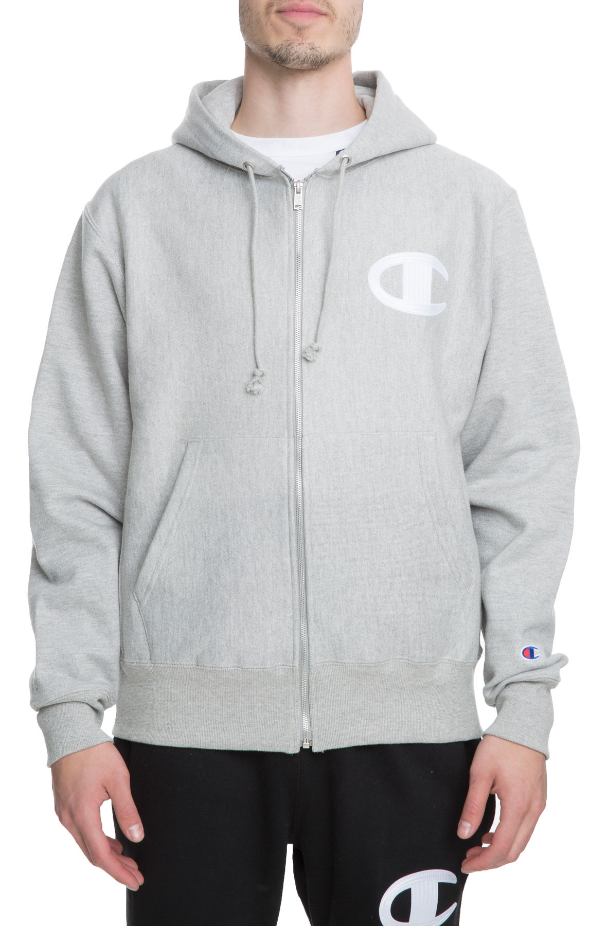 CHAMPION The Reverse Weave Felt C Hoodie in Oxford Grey GF69