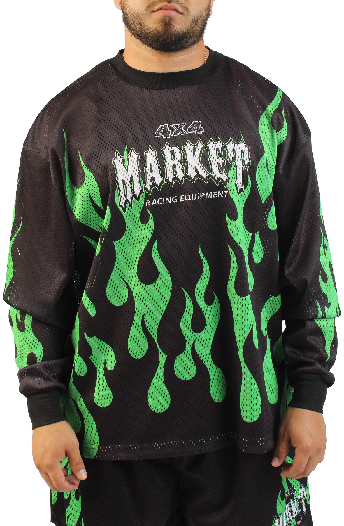 MARKET Toxic Flames Mesh Long Sleeve Shirt MKT26Q2-KT1099 - Shiekh