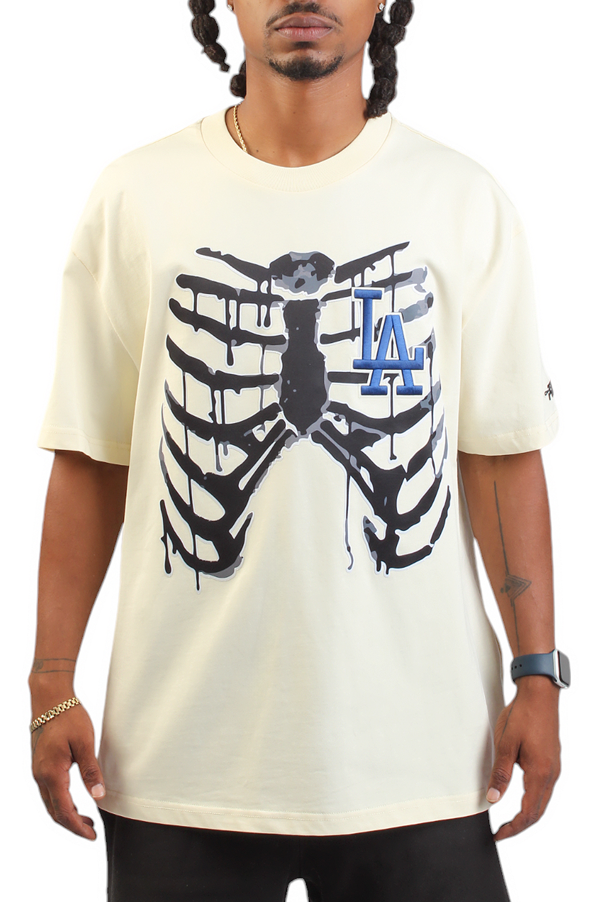 Pro Standard Mens Dodgers Rib Cage Drop Shoulder T-Shirt - Eggshell/Multi Size XL