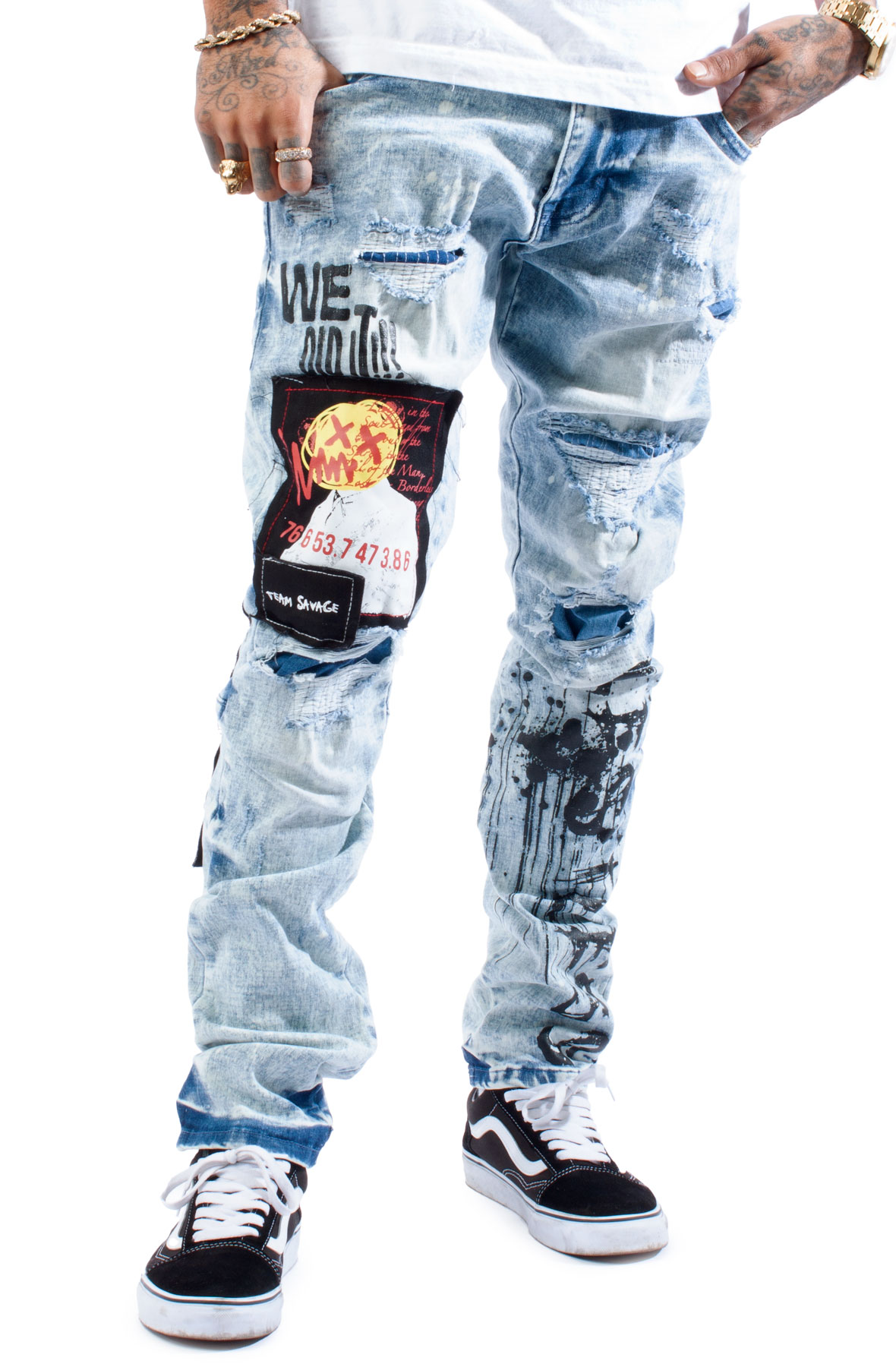 SMOKE RISE Restless Graffiti Jeans JP22112-MBLU - Shiekh