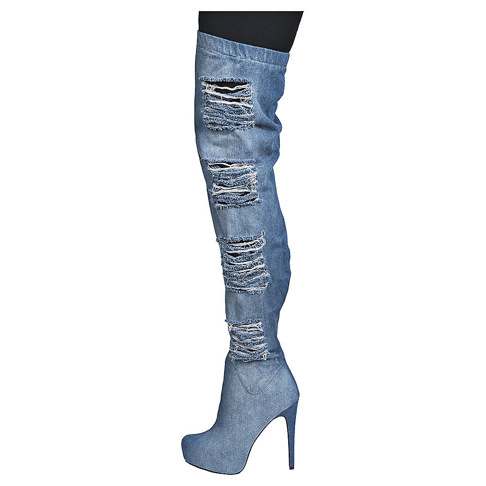 blue thigh high boots