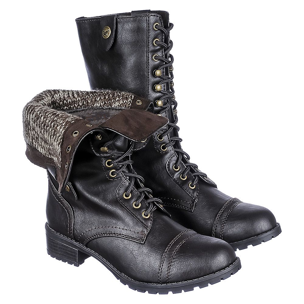 black fold down combat boots