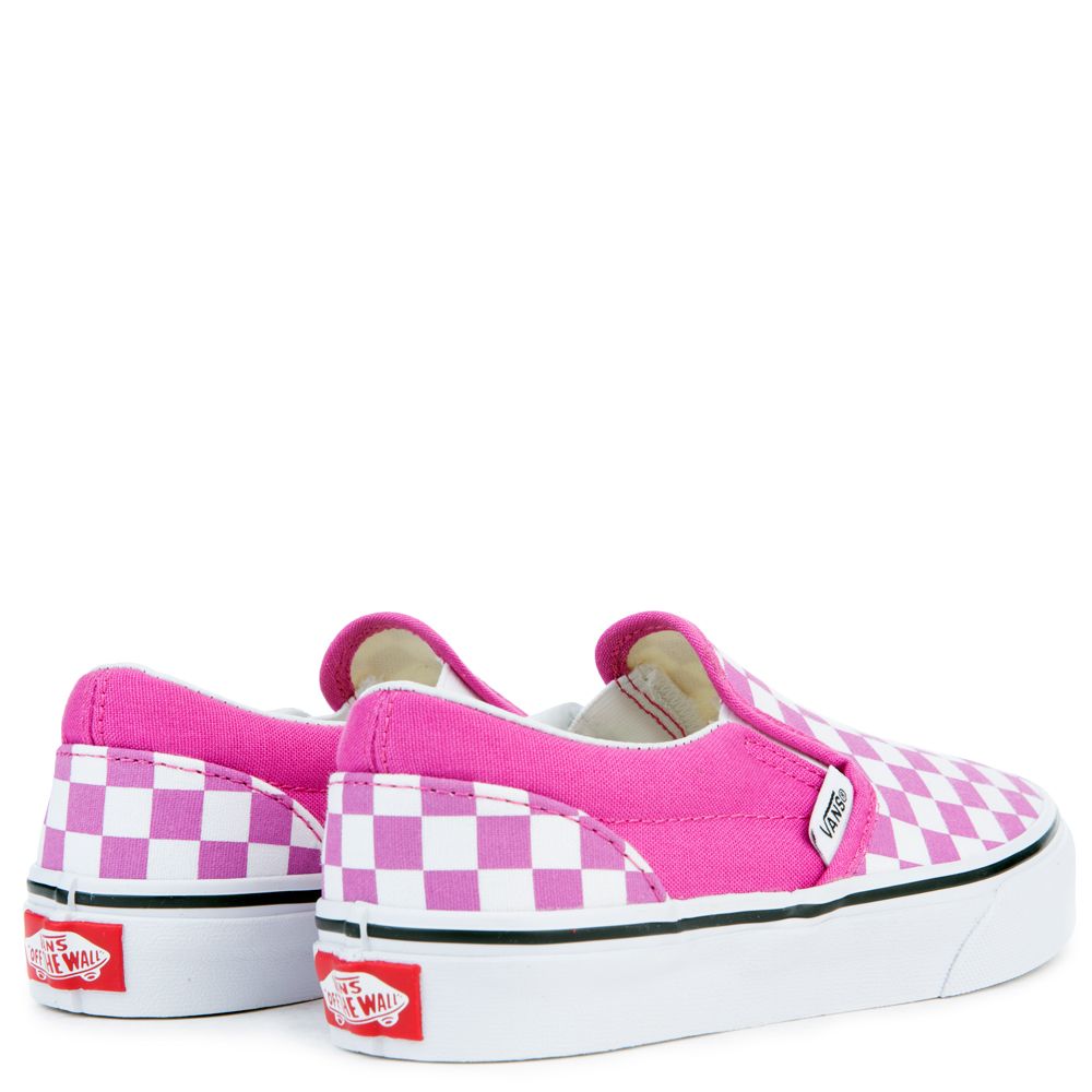 GRADE SCHOOL VANS CLASSIC SLIP ON RASPBERRY ROSE/TRUE WHITE CHECKERBOARD