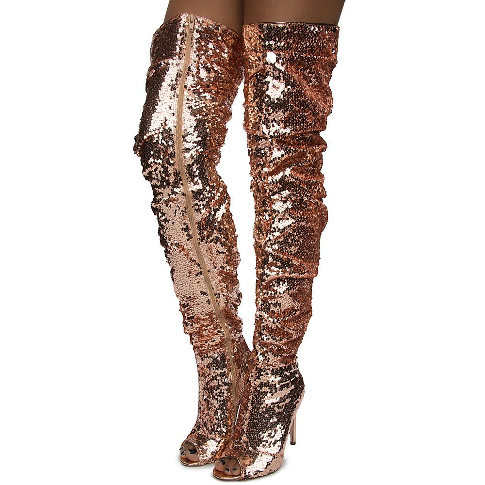 Womens Emelia 10 Over The Knee Boot Rose Gold Sequin 7885