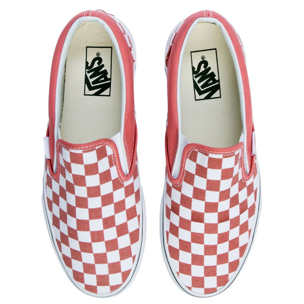 WOMEN&#39;S VANS CLASSIC SLIP ON CHECKERBOARD FADED ROSE/TRUE WHITE