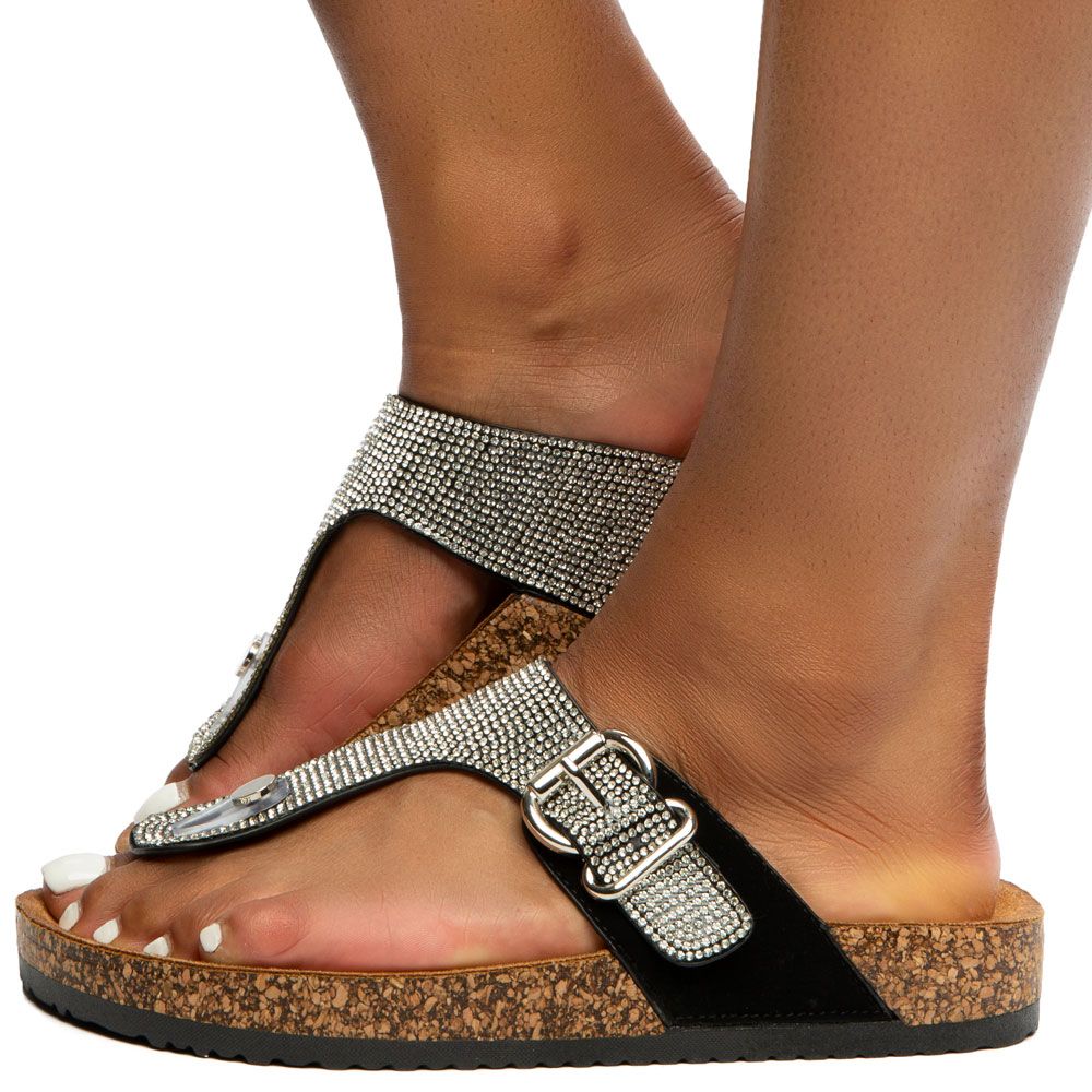 Sandals Berk Rhinestone Sandals Black 04 Berk 04 Rhinestone JTlKFc1