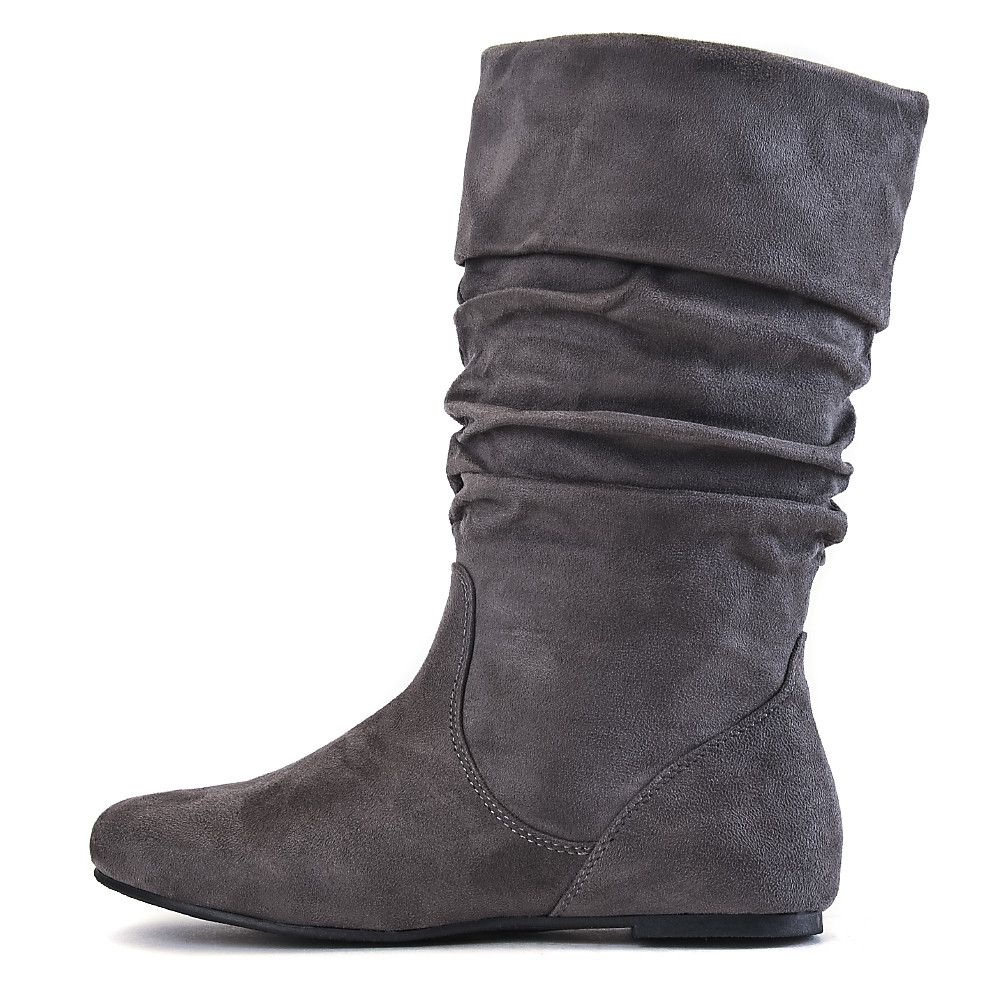 grey mid calf high heel boots