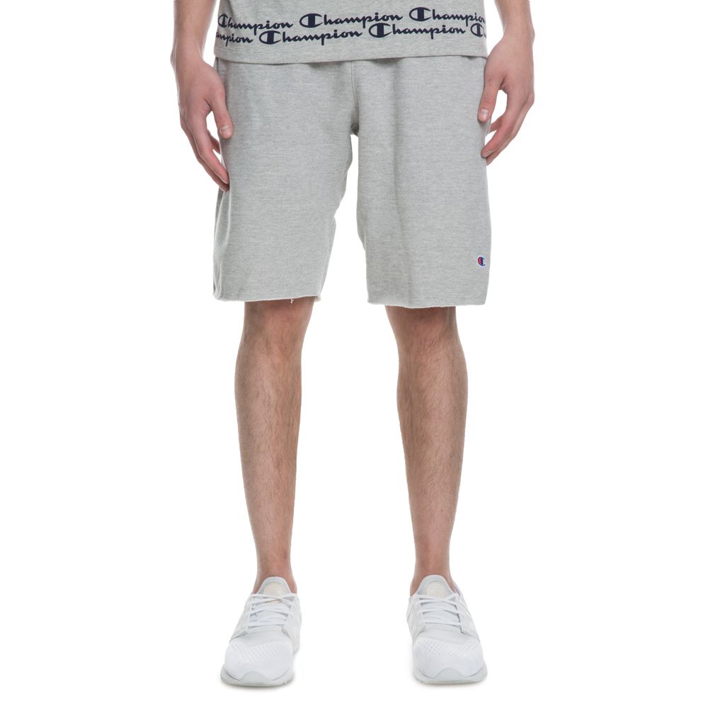 champion reverse weave script grey sweat shorts