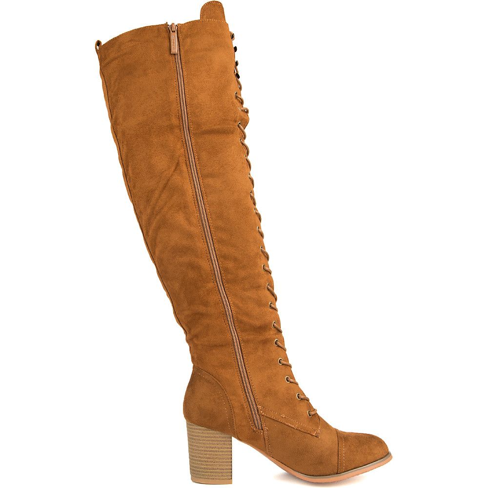 flat knee high tan boots
