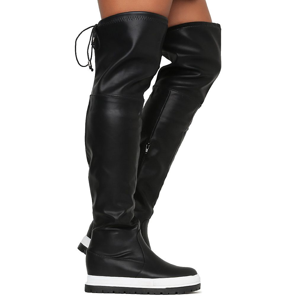 flat black thigh boots