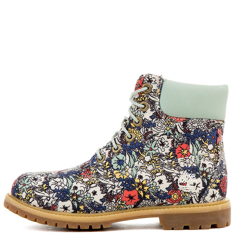 Women's 6 In Premium Fabric Boots GREEN FLORAL CANVAS