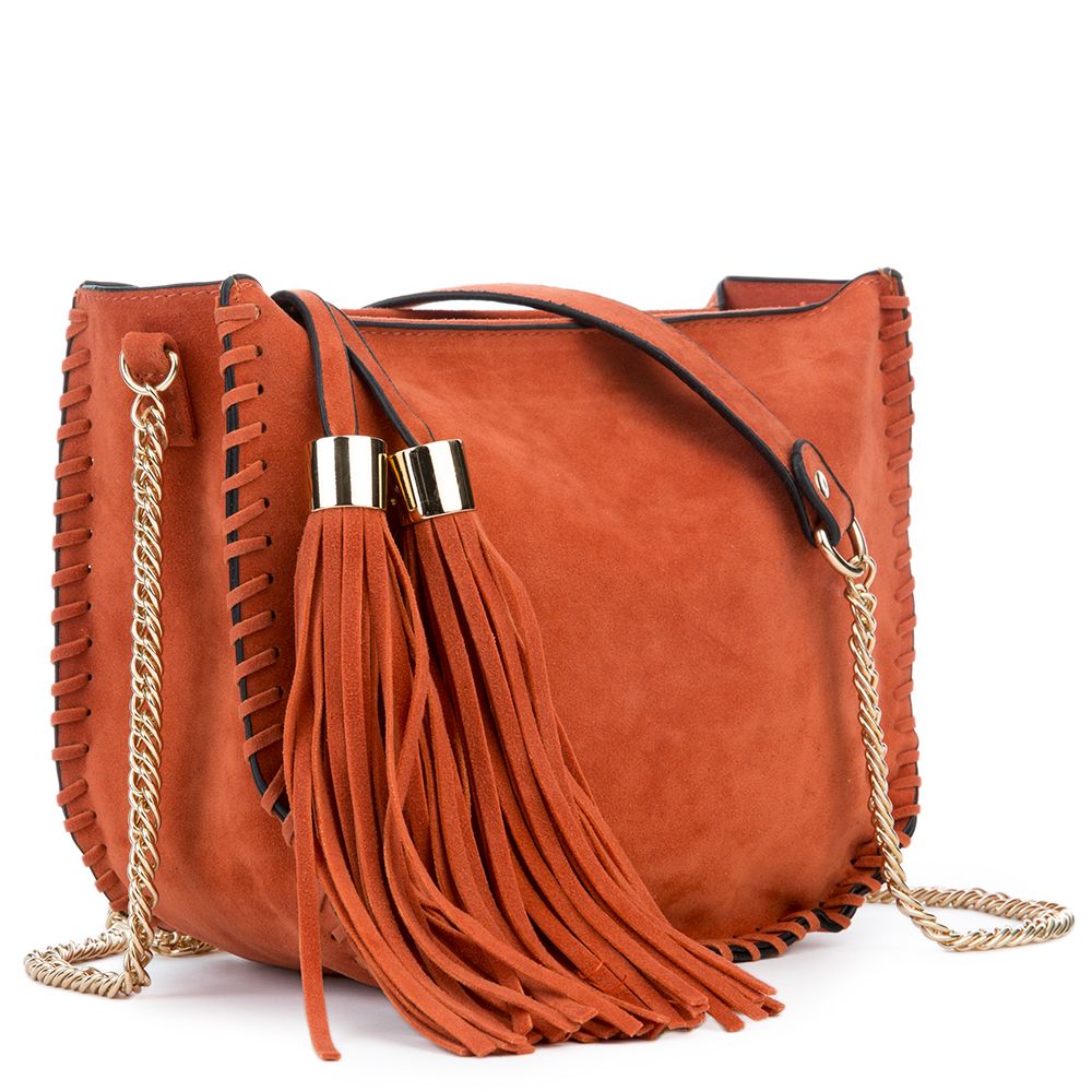 Women S Fringe Suede Shoulder Purse Tangerine