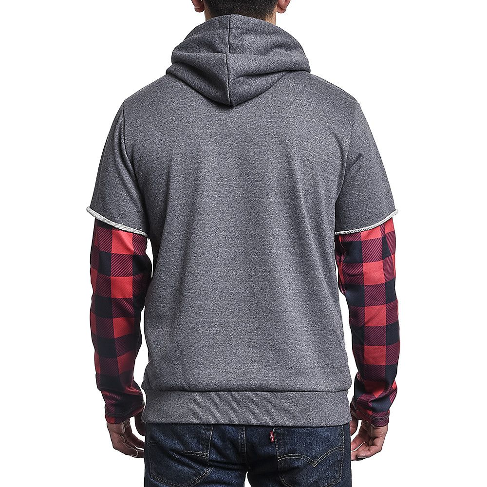 Mens funny patchwork plaid double sleeve design discount hoodies