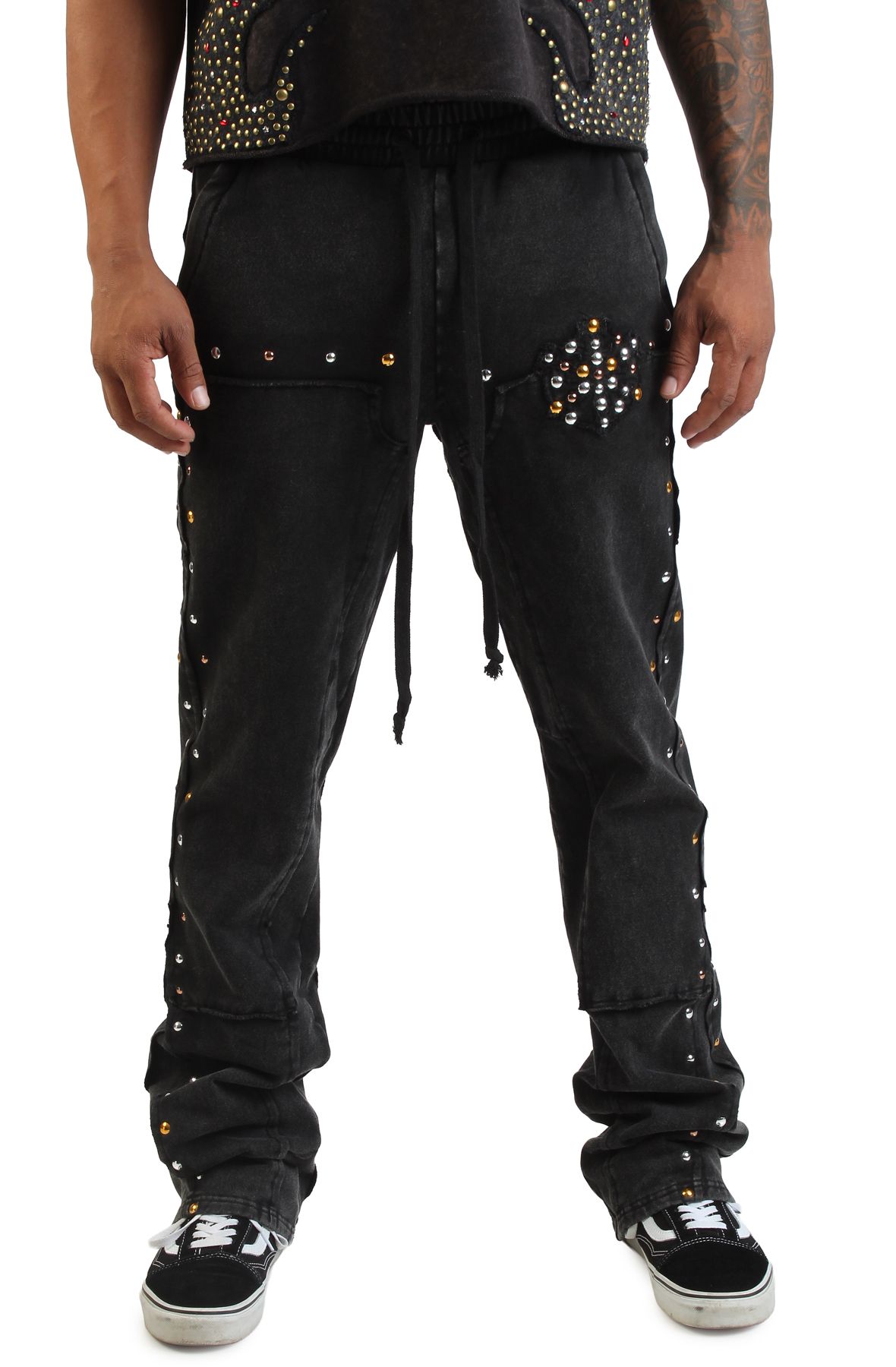 HUDSON Studded Fleece Flare Jogger 586-BLK - Shiekh