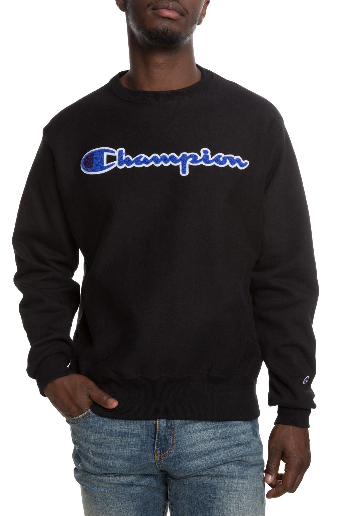 Champion Powerblend Script Logo Fleece Crew Gf70 Y07731 Bkc Shiekh 2947