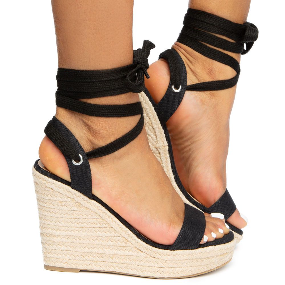 small wedge sandals black