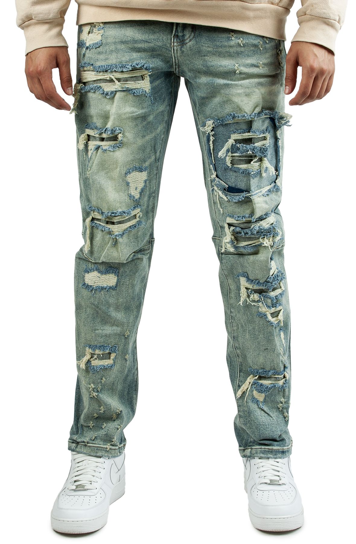 Grunt Dark Blue Wash Denim Distressed Joggers, GRJNJC-101