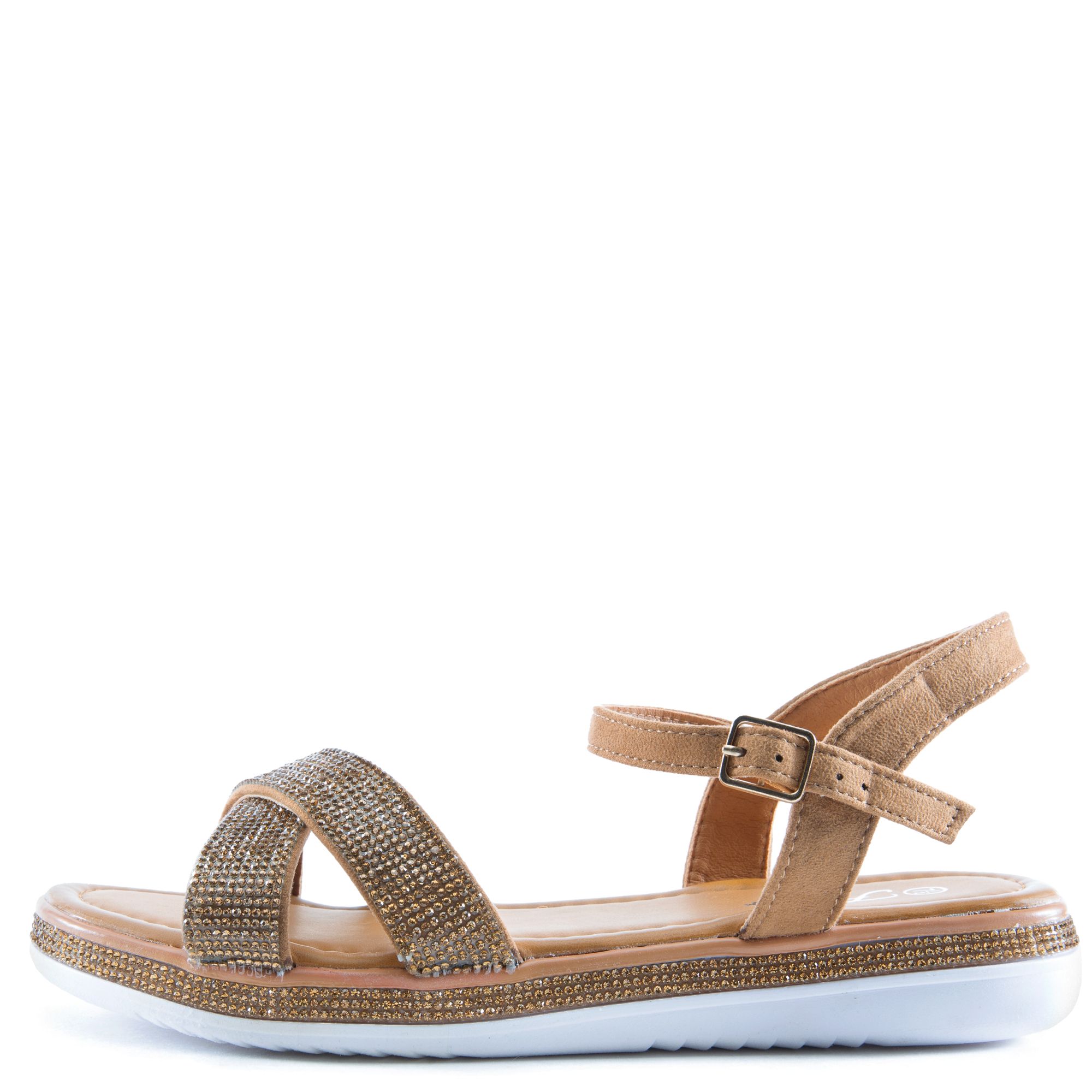 ankle strap flat sandals with rhinestones