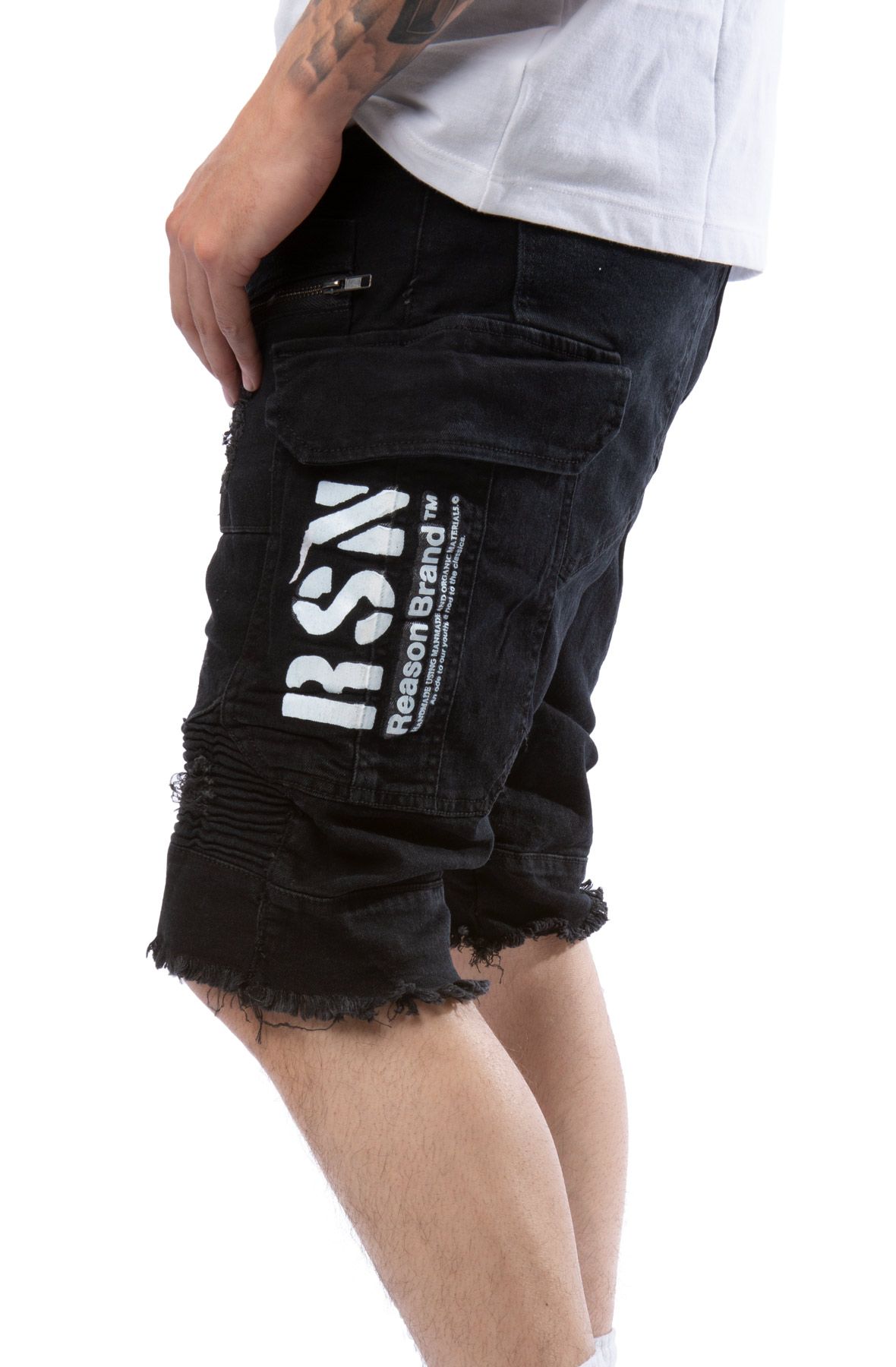 REASON Blocker Denim Cargo Shorts A1767BLK Shiekh