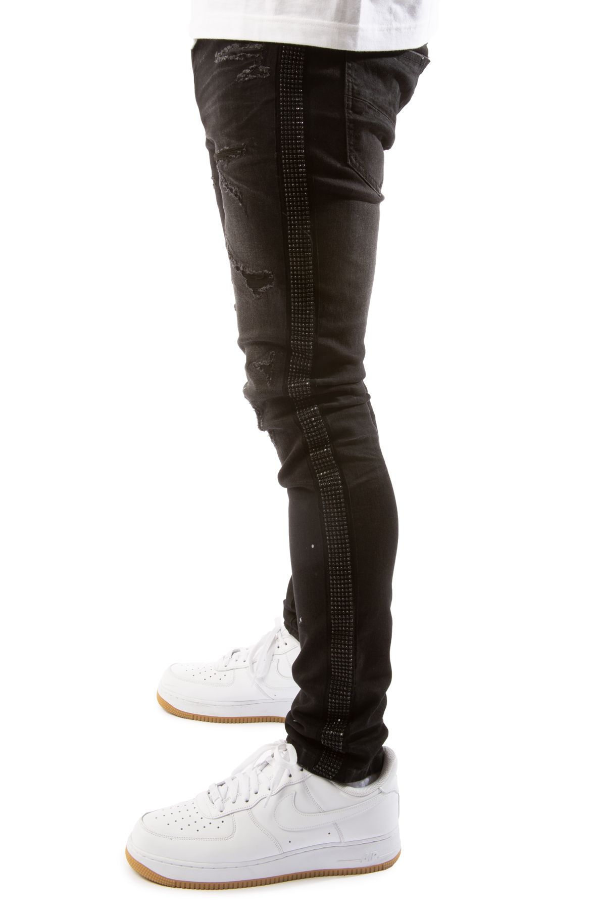 FOREIGN LOCALS Black Rhinestone Skinny Jeans FL3393TRIBLK Shiekh