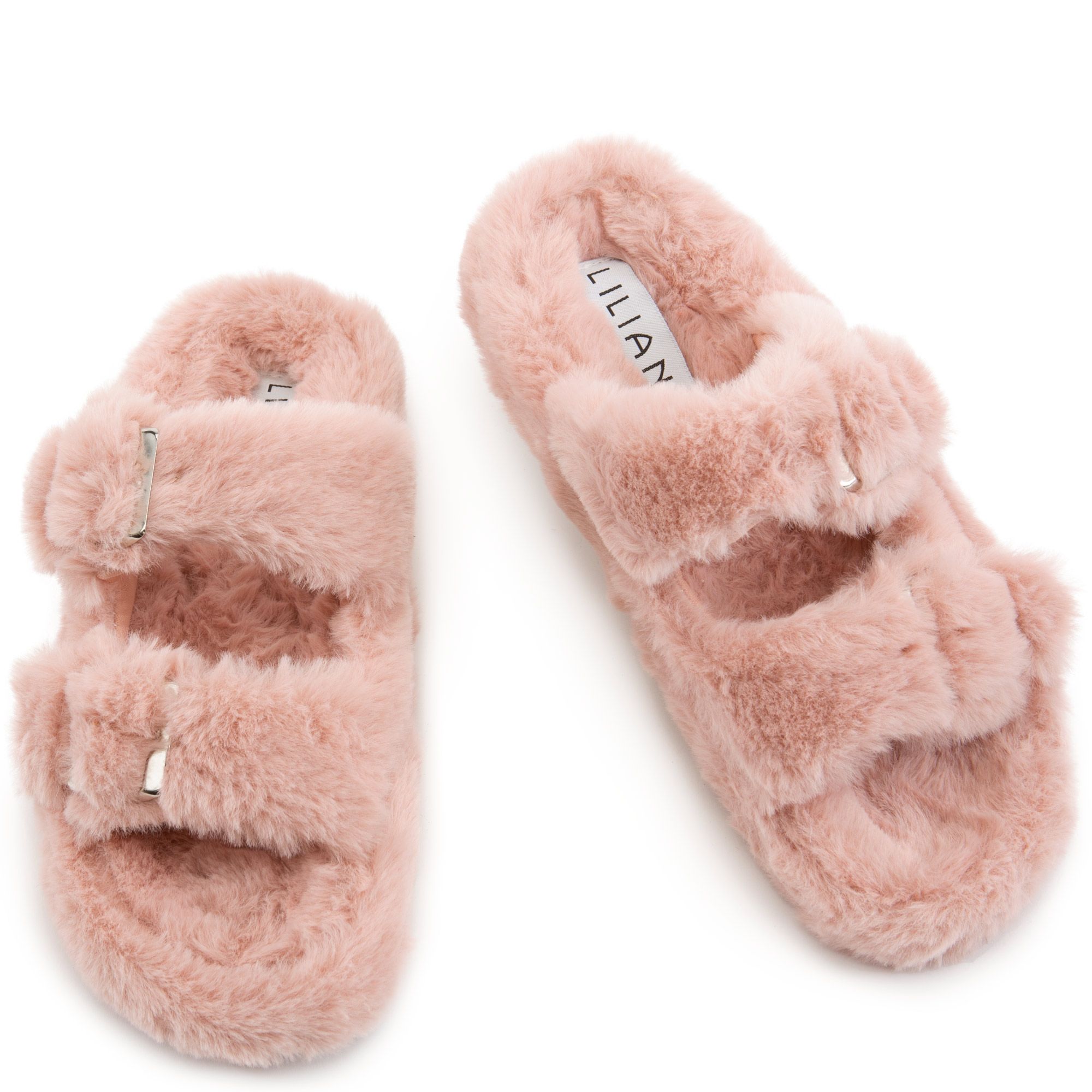 LILIANA Dearly-3 2 Strap Fur Sandals DEARLY-3-NUD - Shiekh
