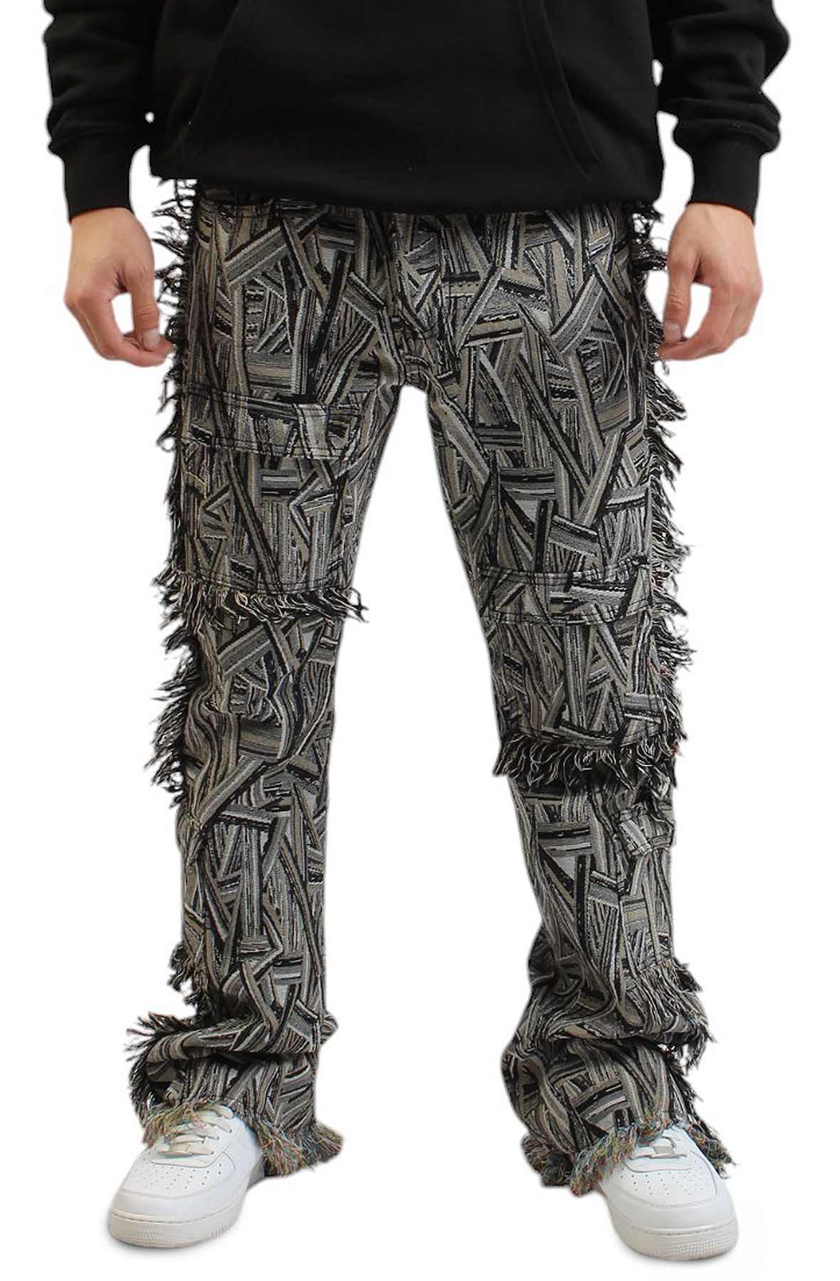 KDNK Tapestry Tassel Jeans KNB3406-BLK - Shiekh