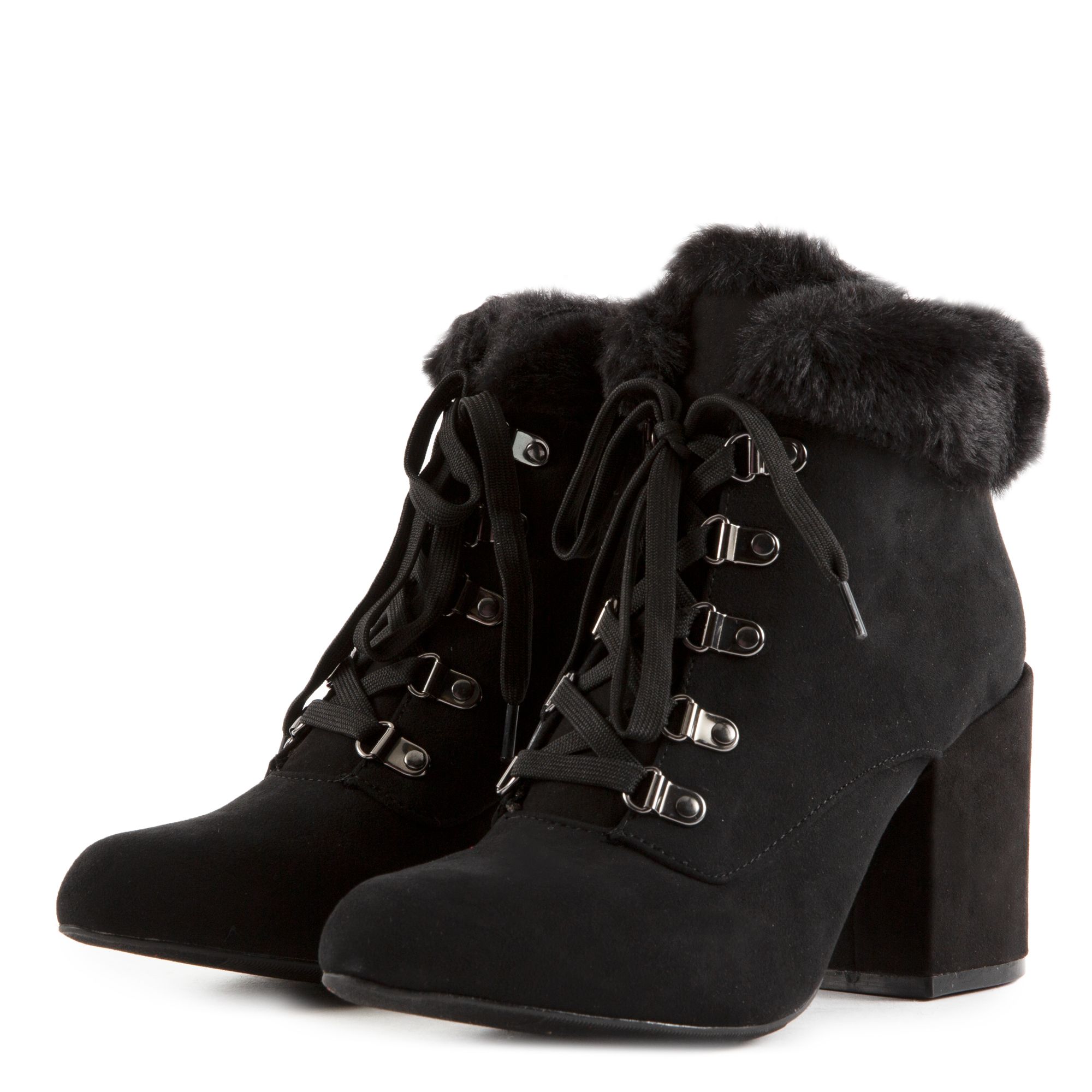 J P ORIGINAL Vitality-19 Lace-Up Fur Booties JPM VITALITY-19-BLKFS - Shiekh