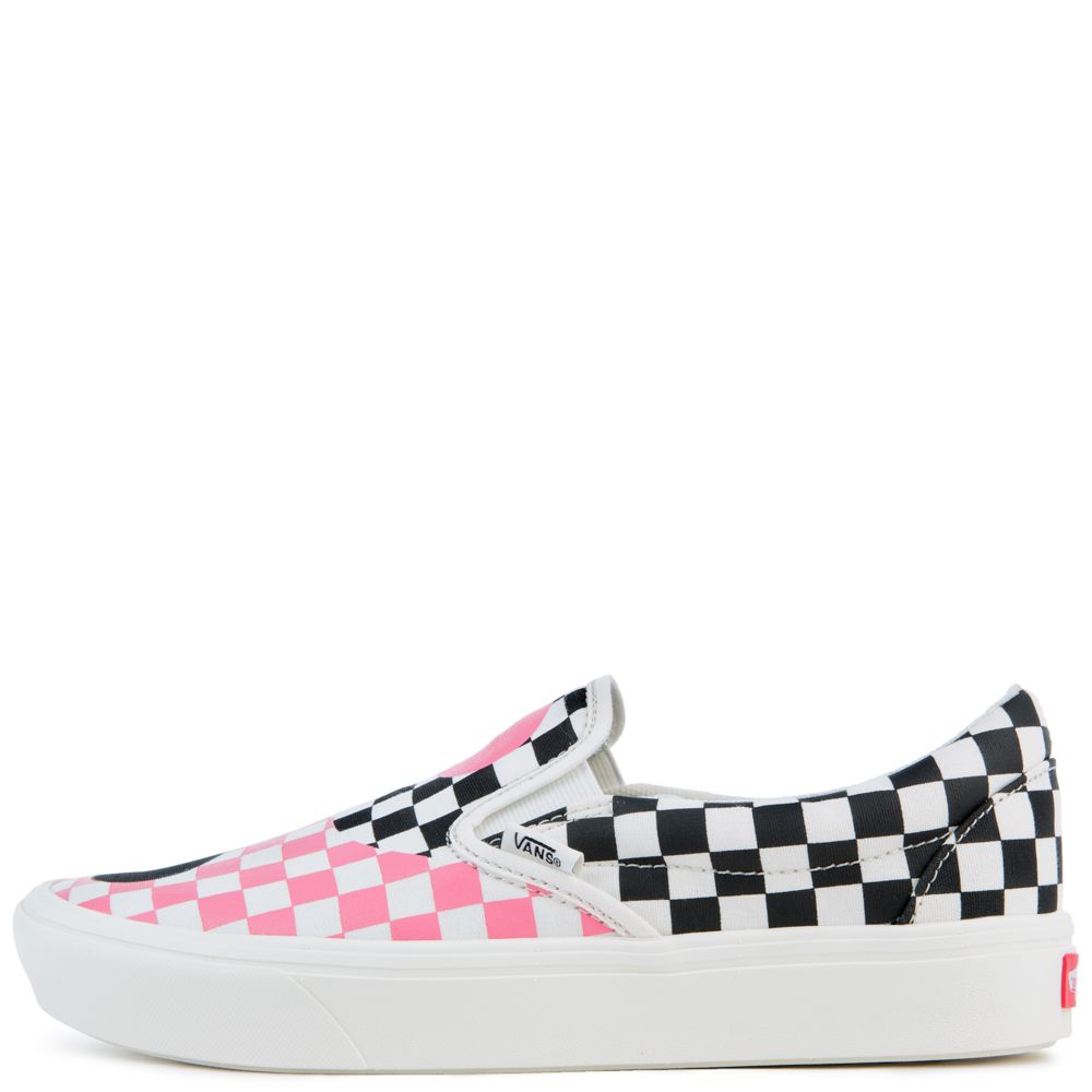 pink and black checkerboard vans