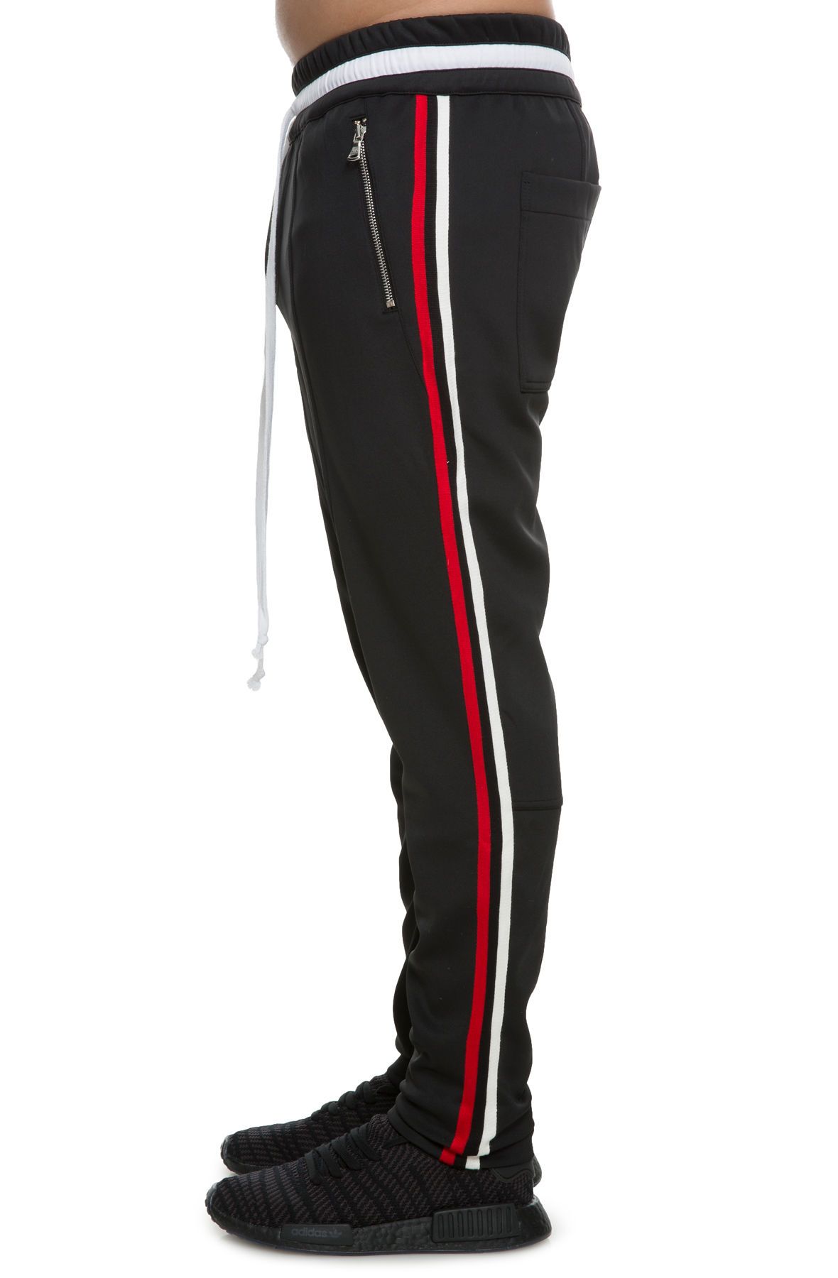 track pants red with black stripe