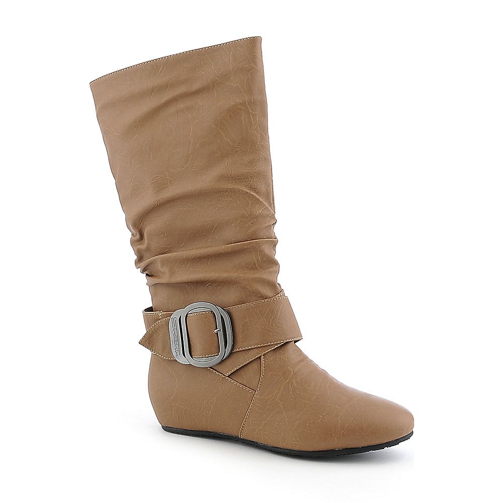 Shiekh Candies-76A Women's Camel Mid-Calf Leather Boot | Shiekh Shoes