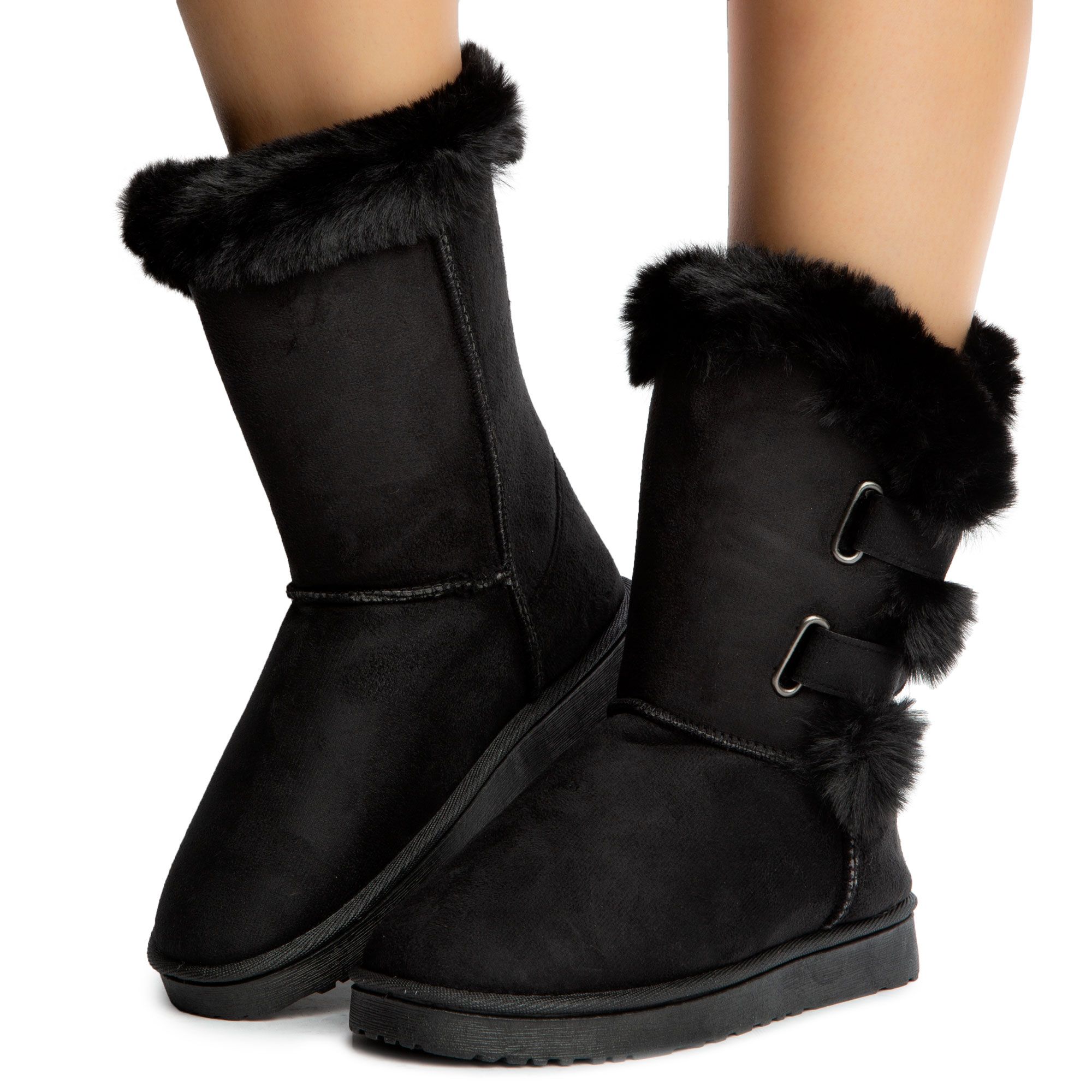 SUPER TRADERINC. Desire-R001 Mid-Calf Fur Boots R001-35-BLK - Shiekh