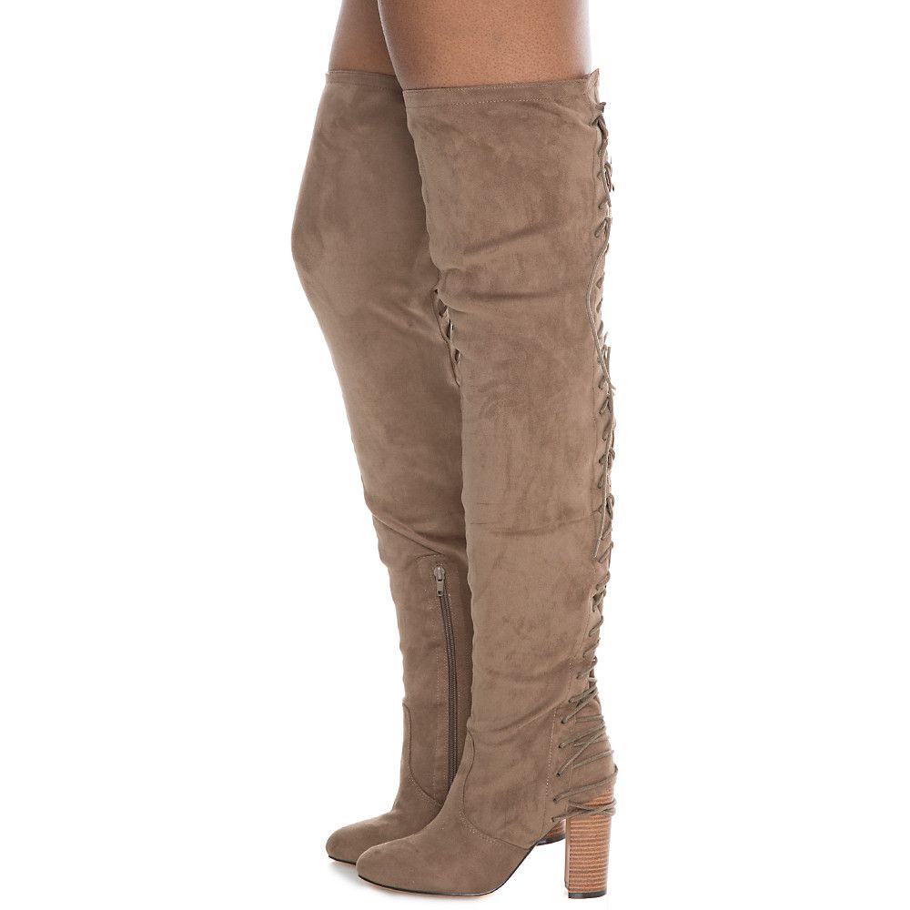 thigh high boots taupe