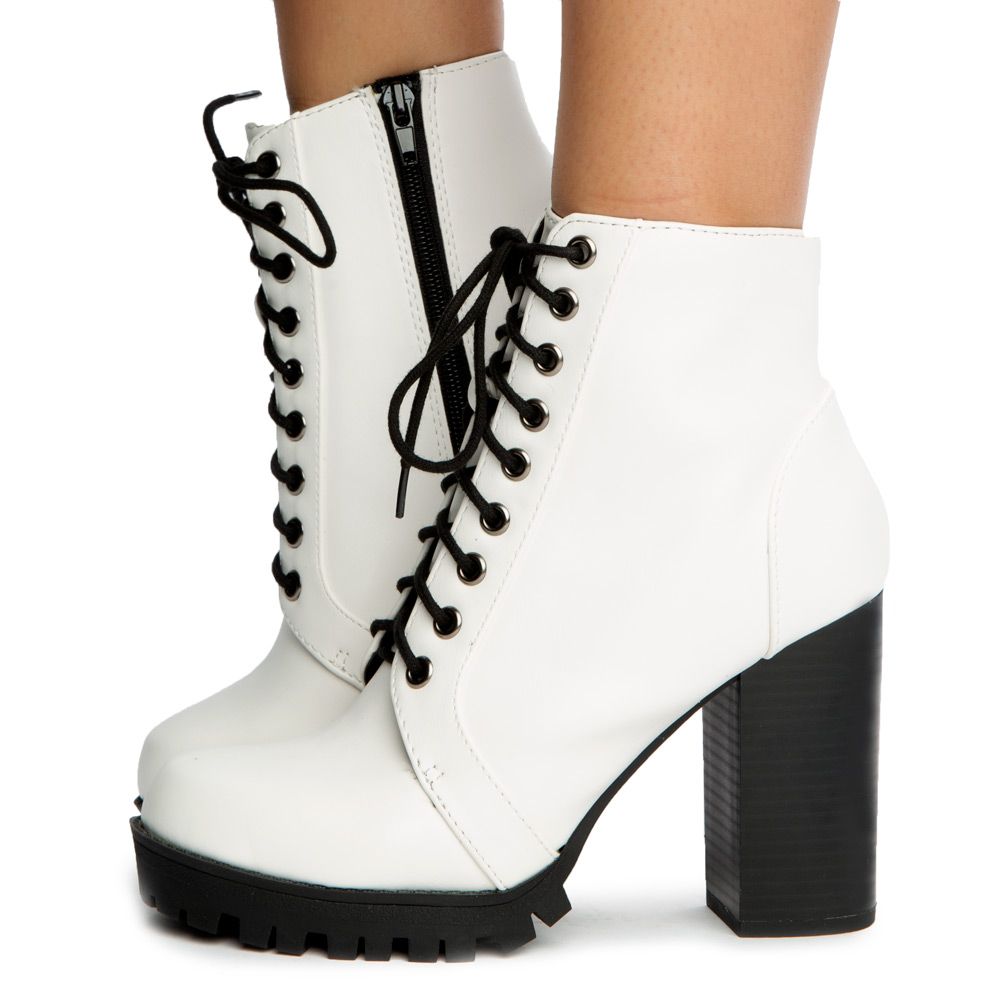 white lace up boots heels