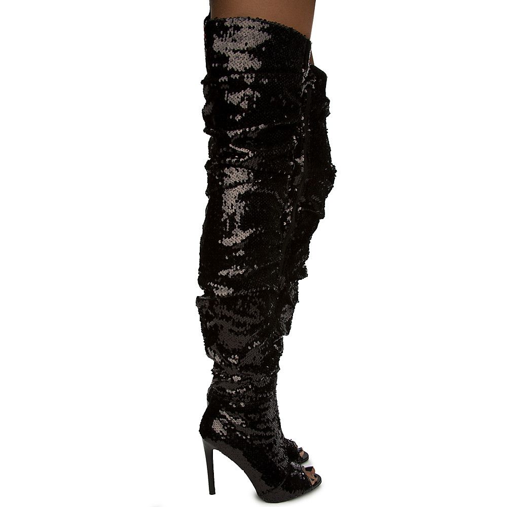 womens black sequin boots