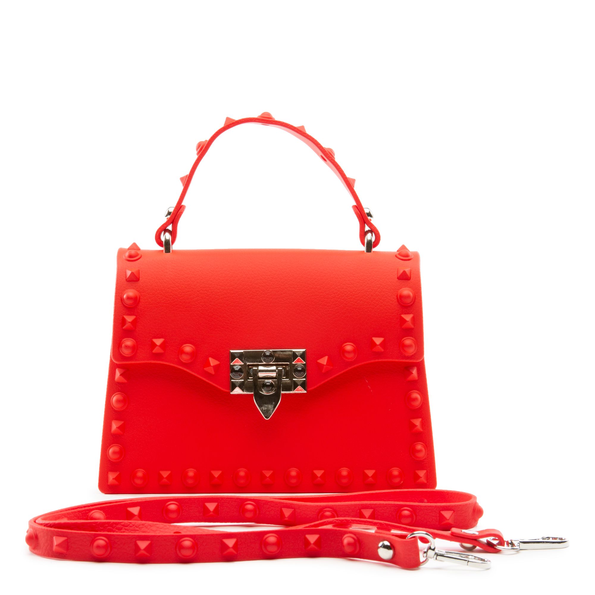 red studded clutch