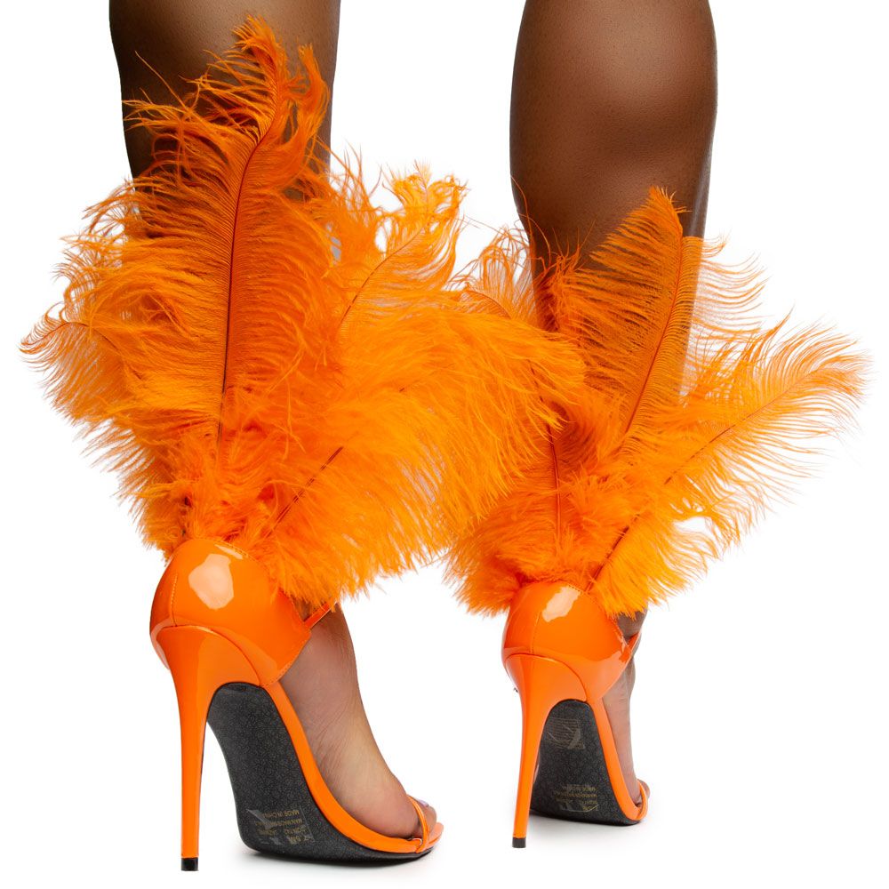 high heel sandals with feathers