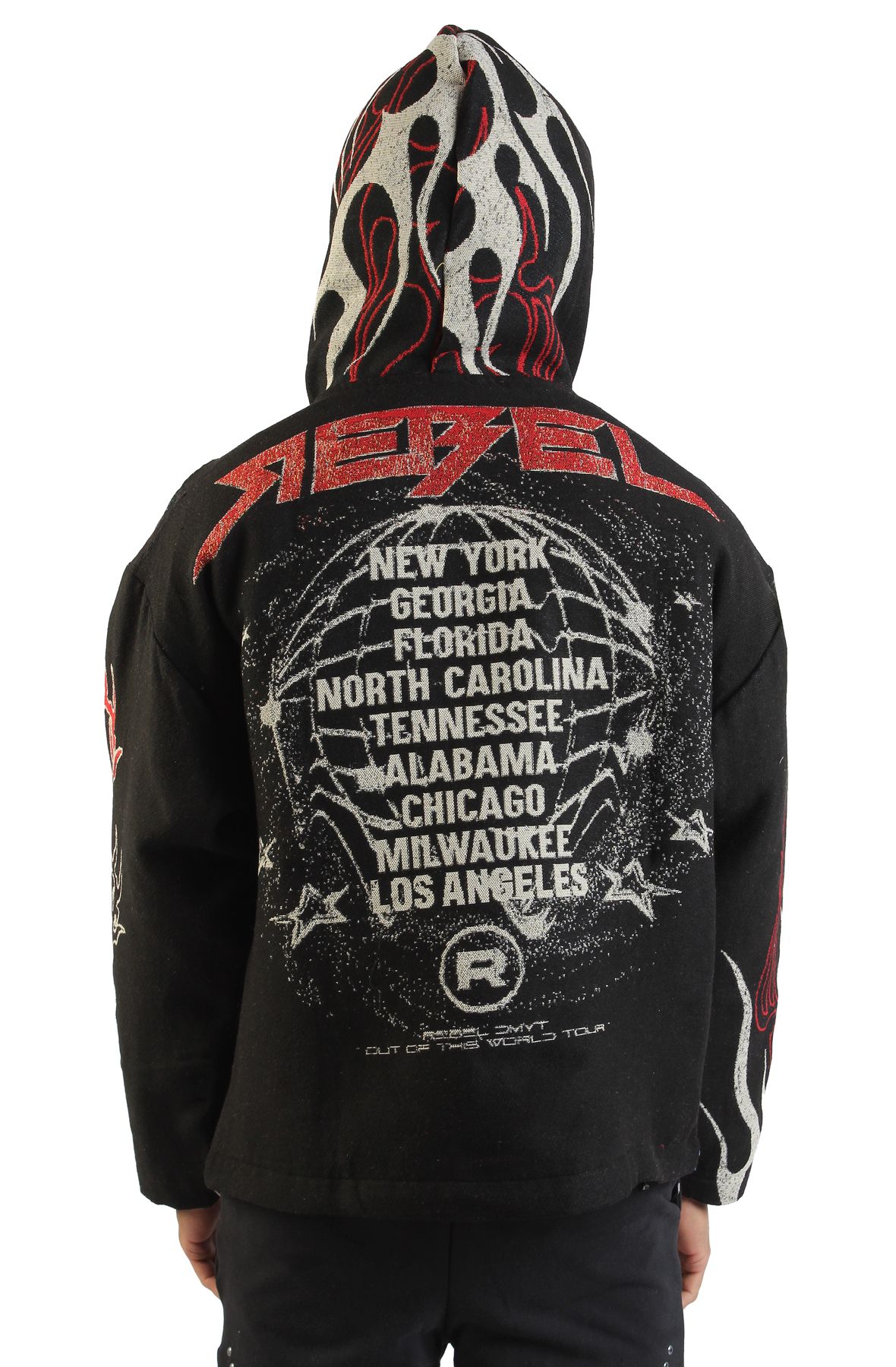 REBEL MINDS Mad Dog Rhinestone Tapestry Hoodie 152-339BLK - Shiekh