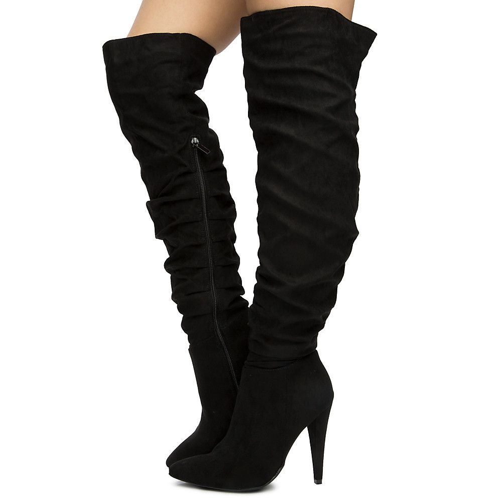black knee high heel boots
