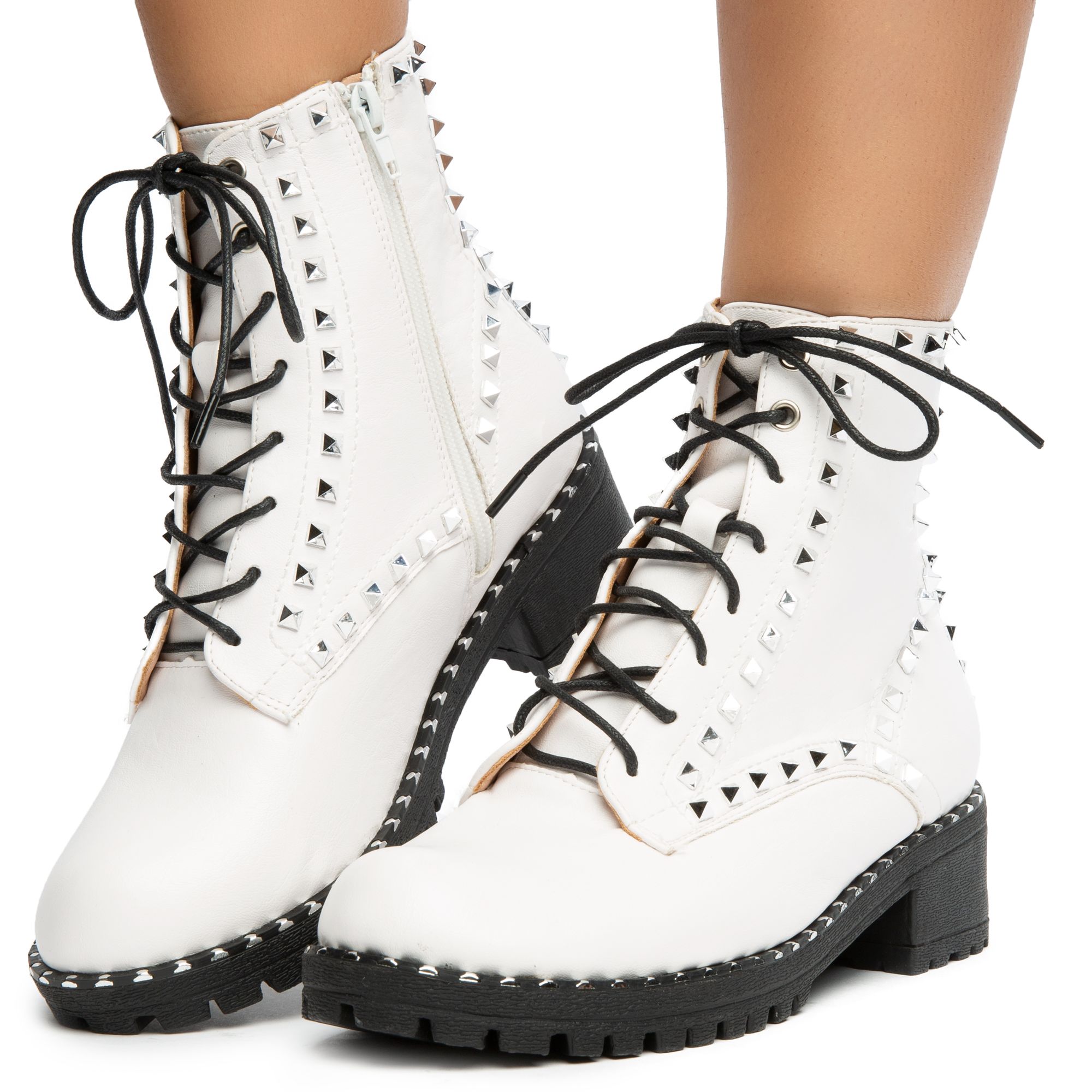 all white combat boots
