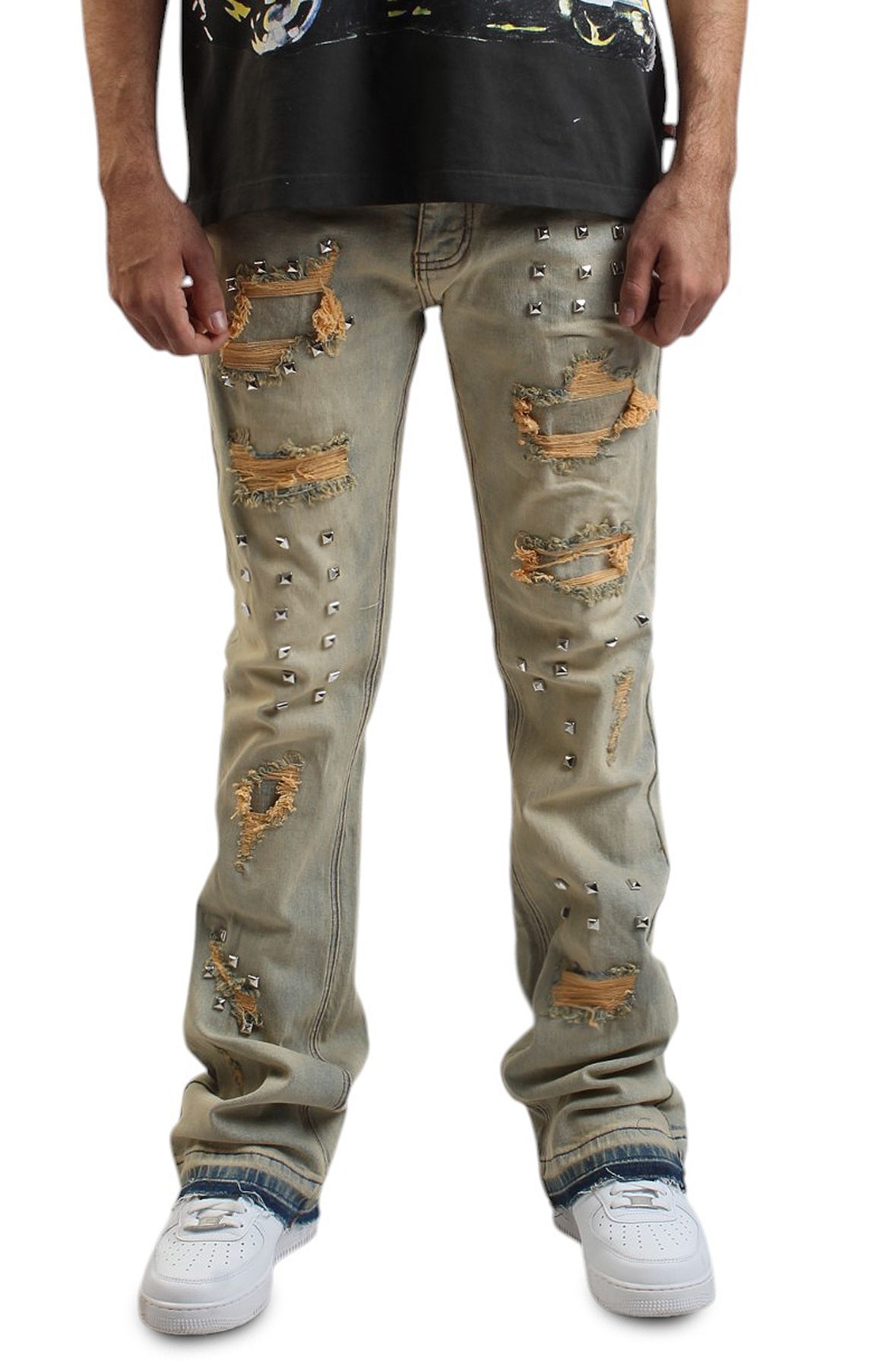 KDNK Multi Stud Flare Jean KND4821-BLU - Shiekh