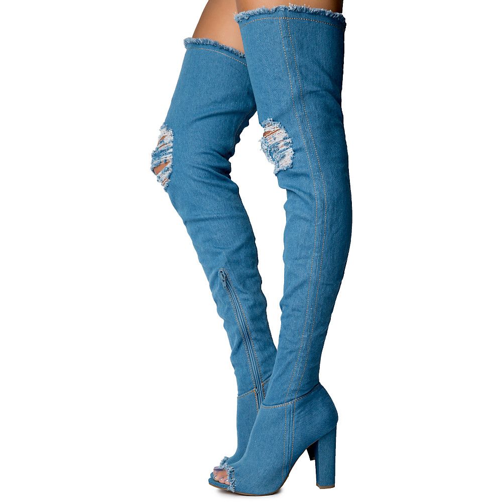 blue over the knee boot