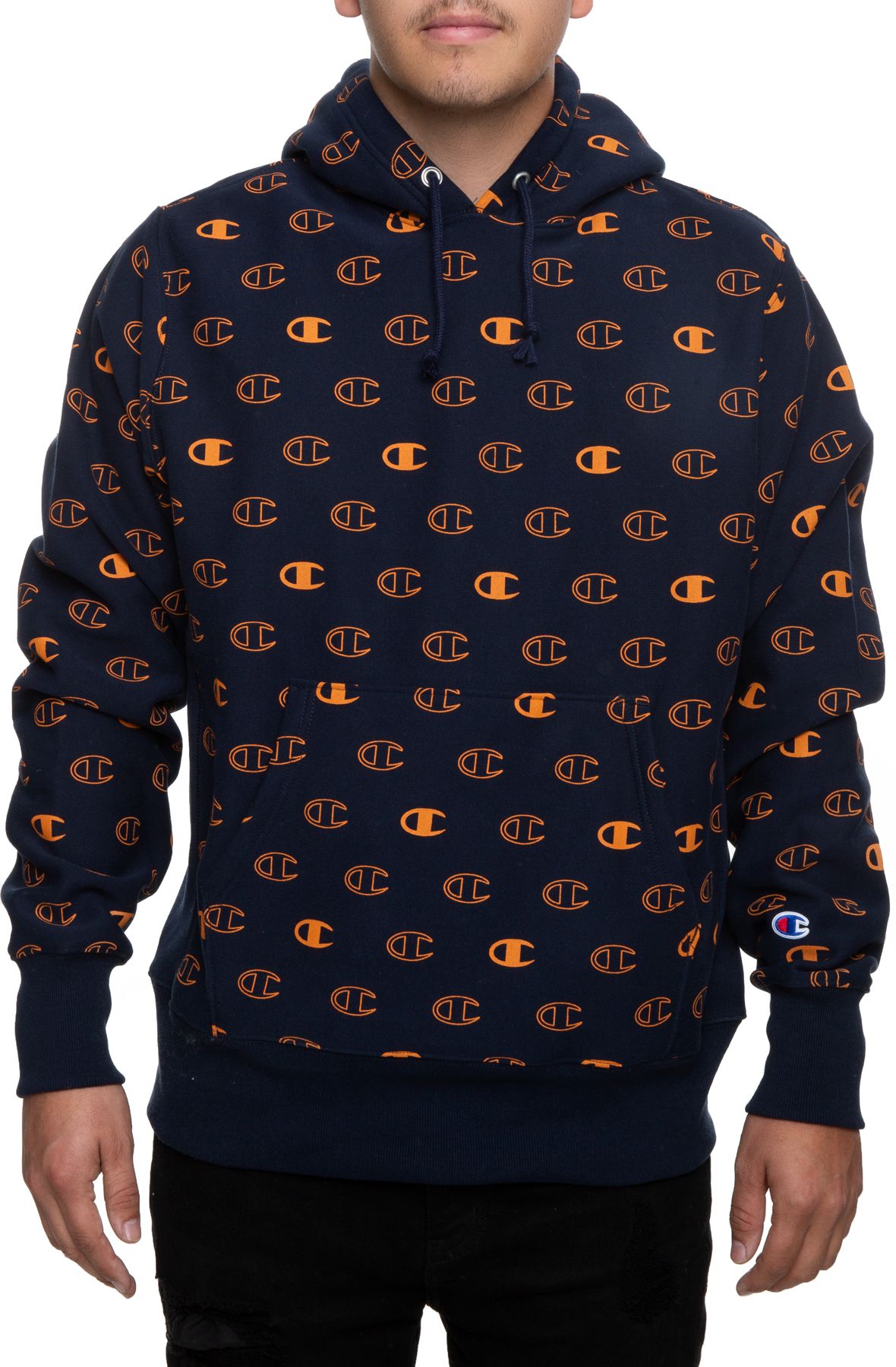 OVER PRINT PULLOVER HOODIE Navy