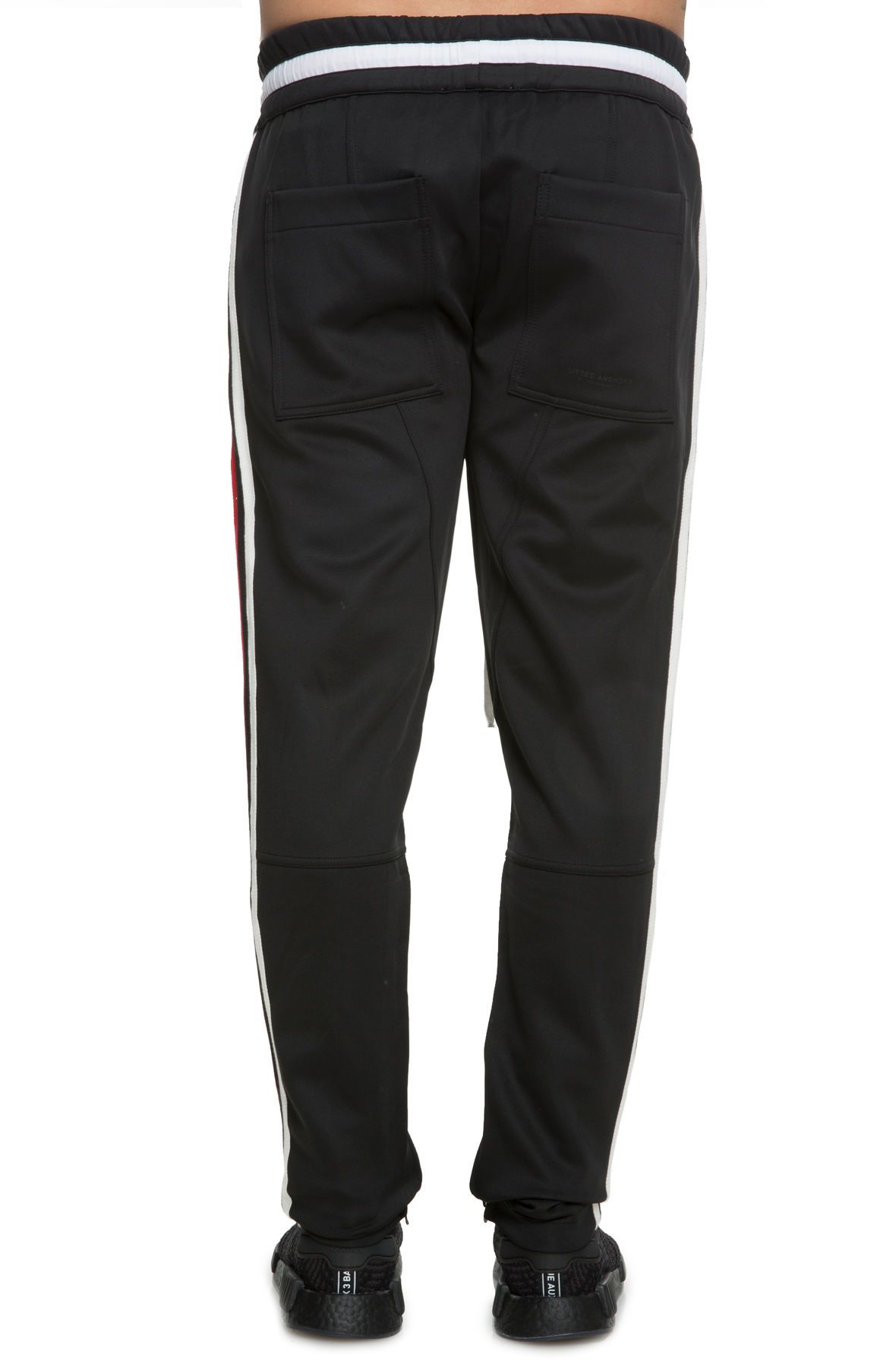 black track pants with red stripe mens