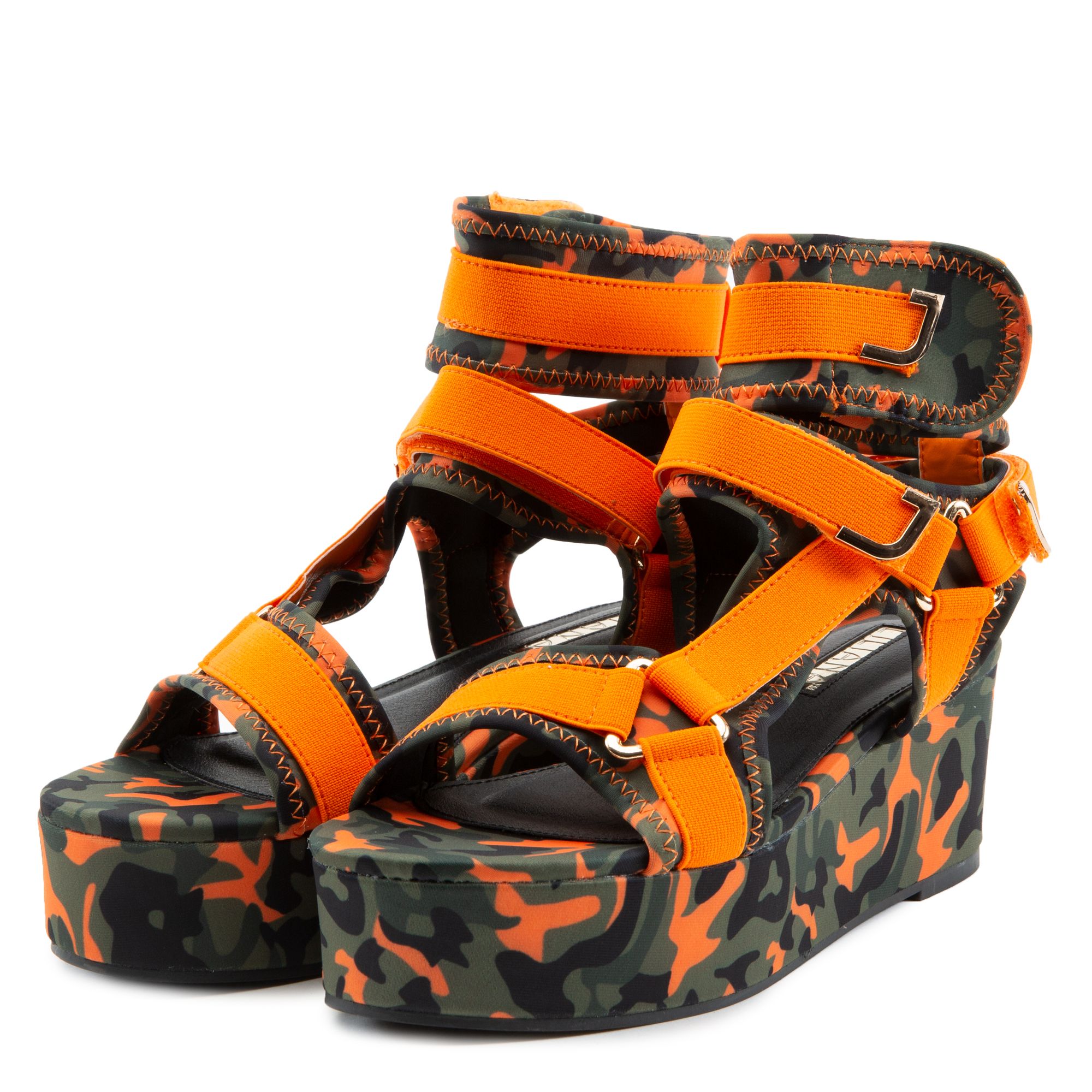 Studded Lace Up Wedges BLACK -SheIn(Sheinside)