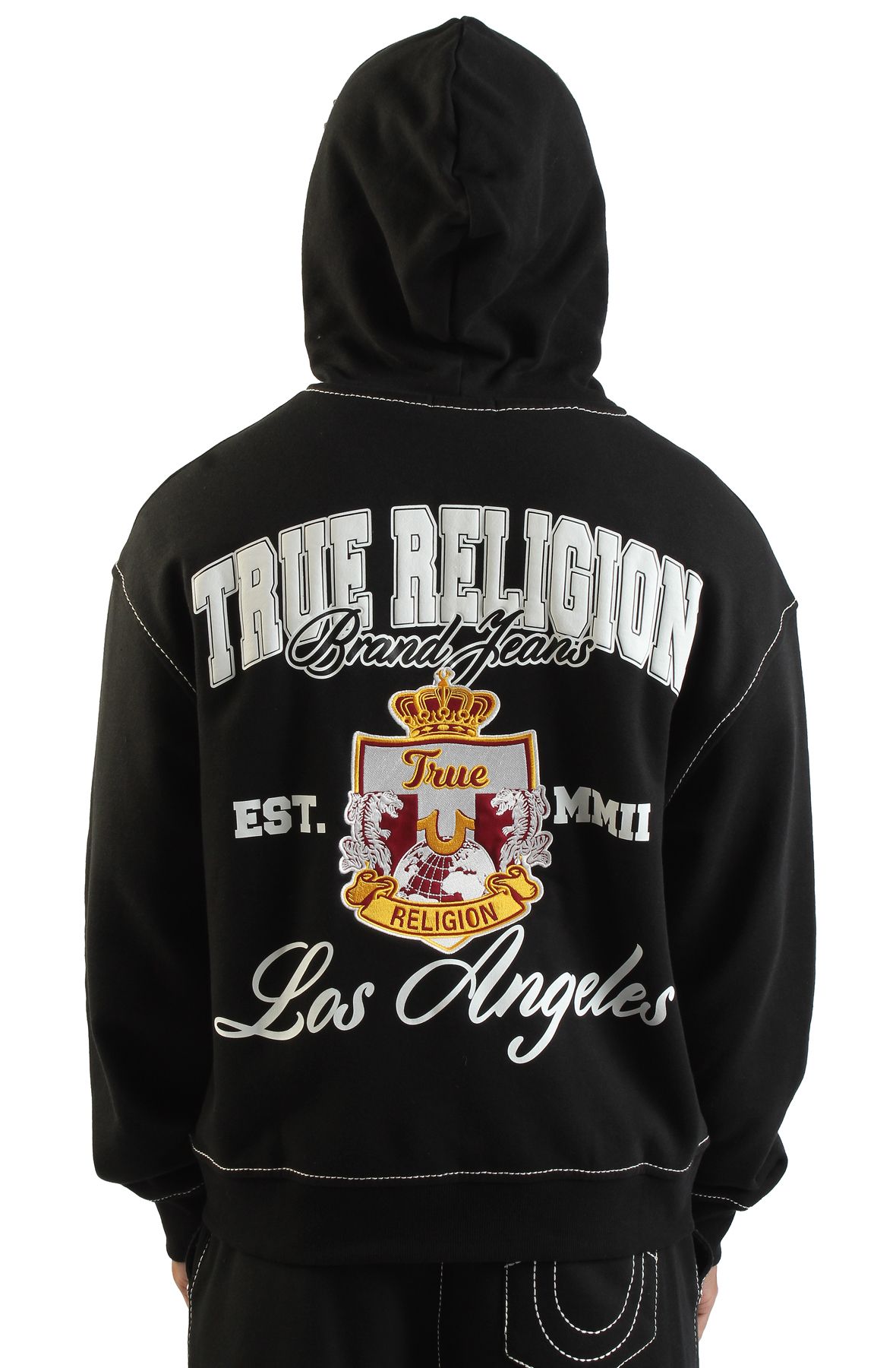 TRUE RELIGION Logo Crest Big T Boxy Zip-Up Hoodie 110150-1001 - Shiekh